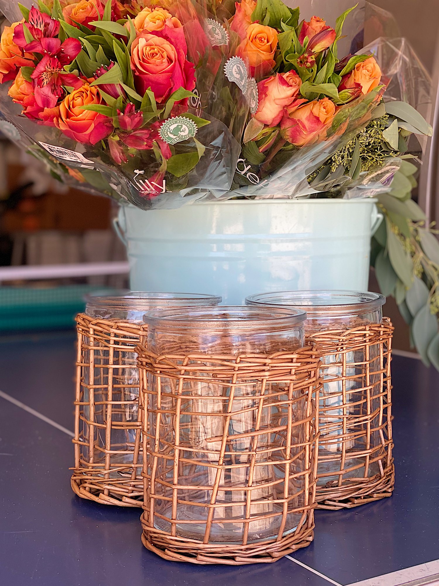 Flowers and vases for Summer Beach Dinner