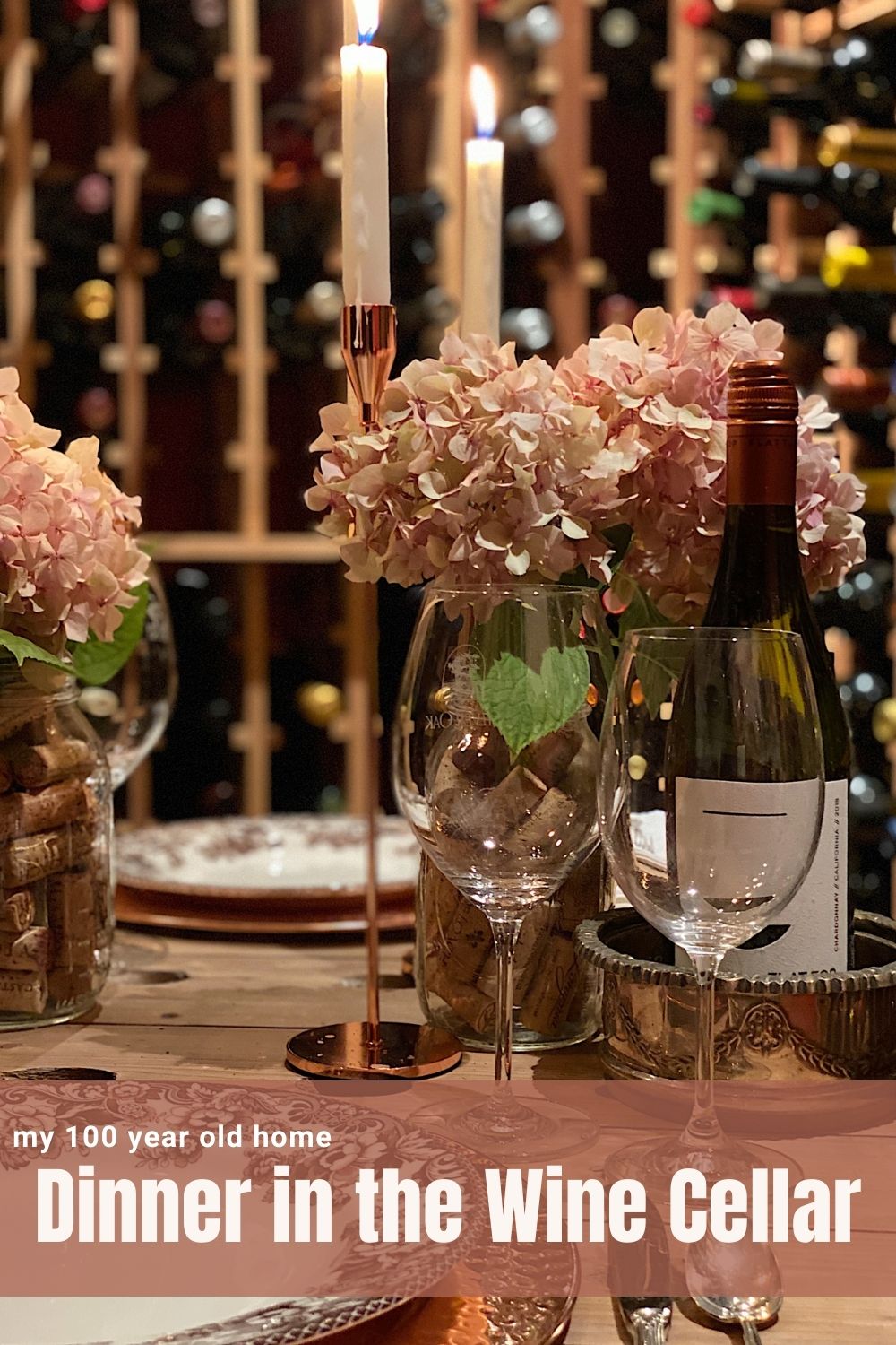 Creating a romantic dinner for two is so much fun to do. So I set up a table for two in our home wine cellar to surprise my husband!