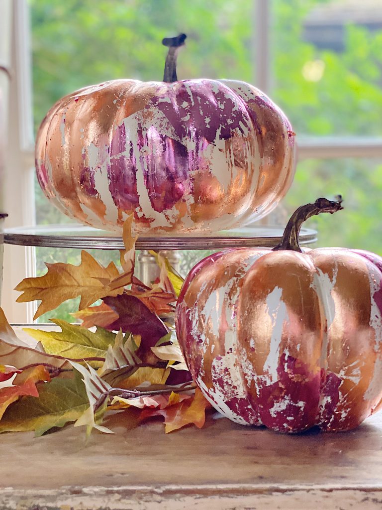 DIY Fall Pumpkin with Pink and Copper Leaf