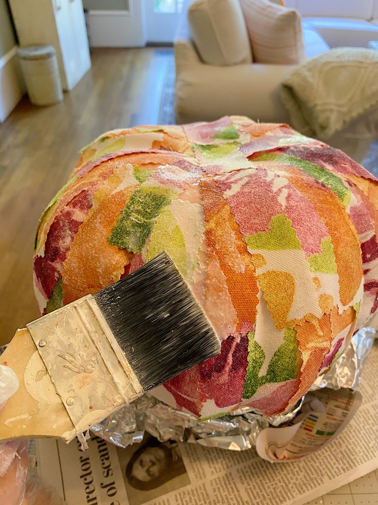 Cover Fabric with glue on Cinderella Pumpkin