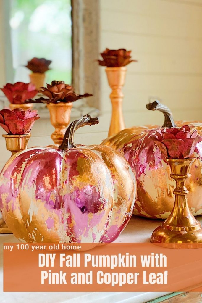 DIY Fall Pumpkin with Pink and Copper Leaf