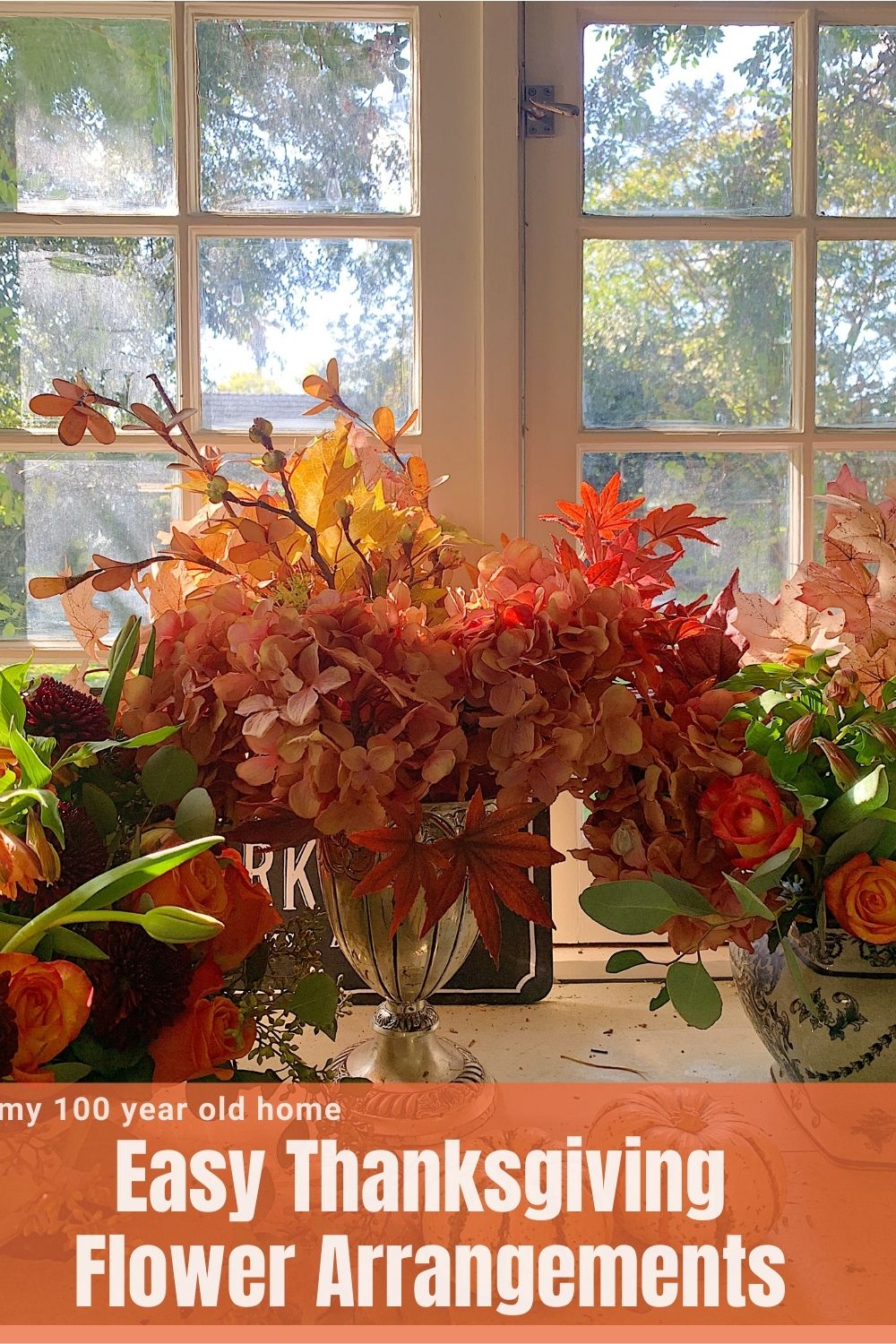 Today I am sharing three Thanksgiving flower arrangements, one fresh, one faux, and one mixed! I think you are going to like the results.