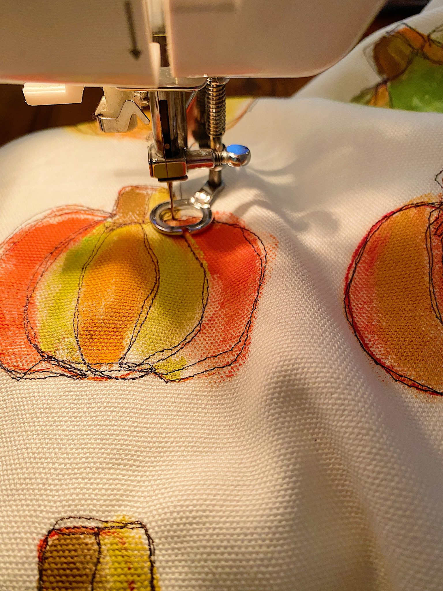 Stitching the Pumpkin Pillow