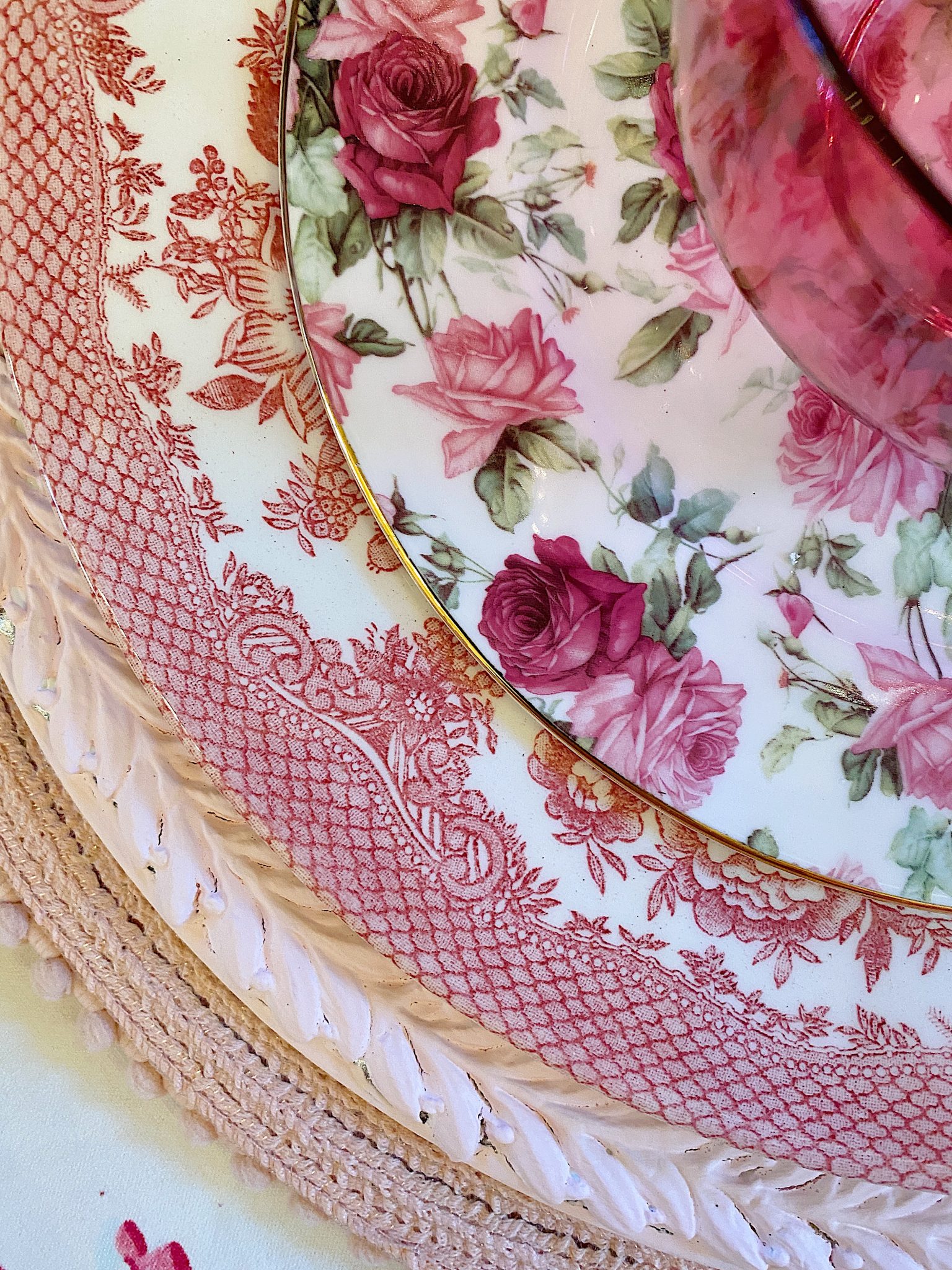 A Christmas Table with Pink Christmas Dinner Plates