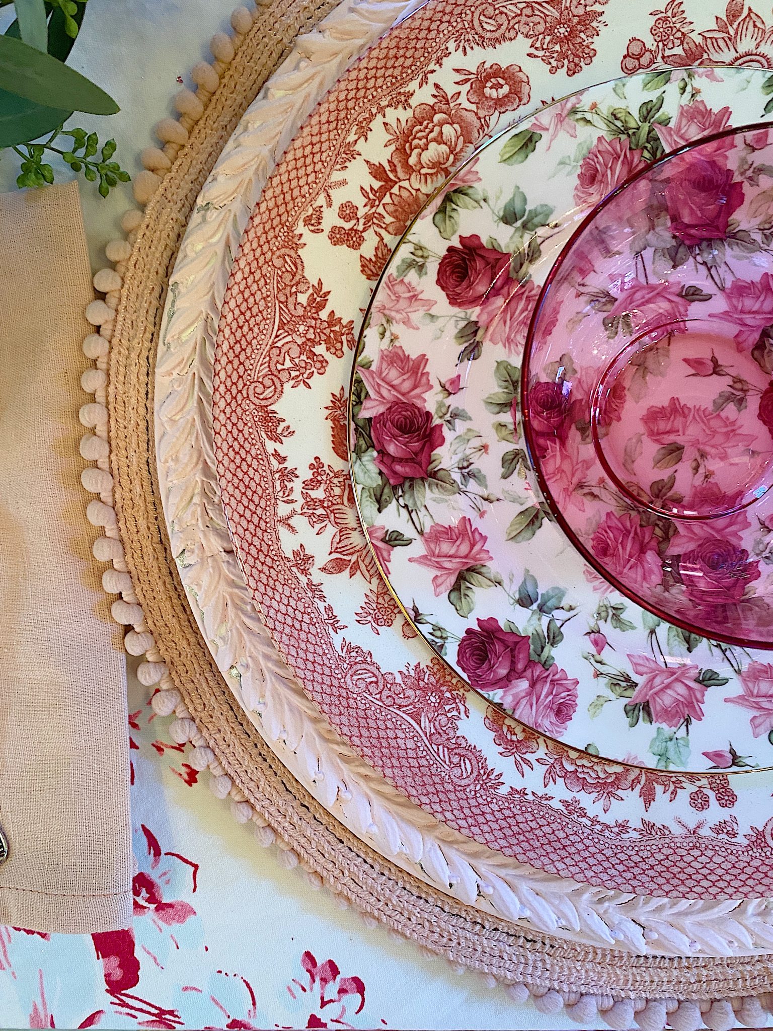 A Christmas Table with Pink Christmas Dinner Plates