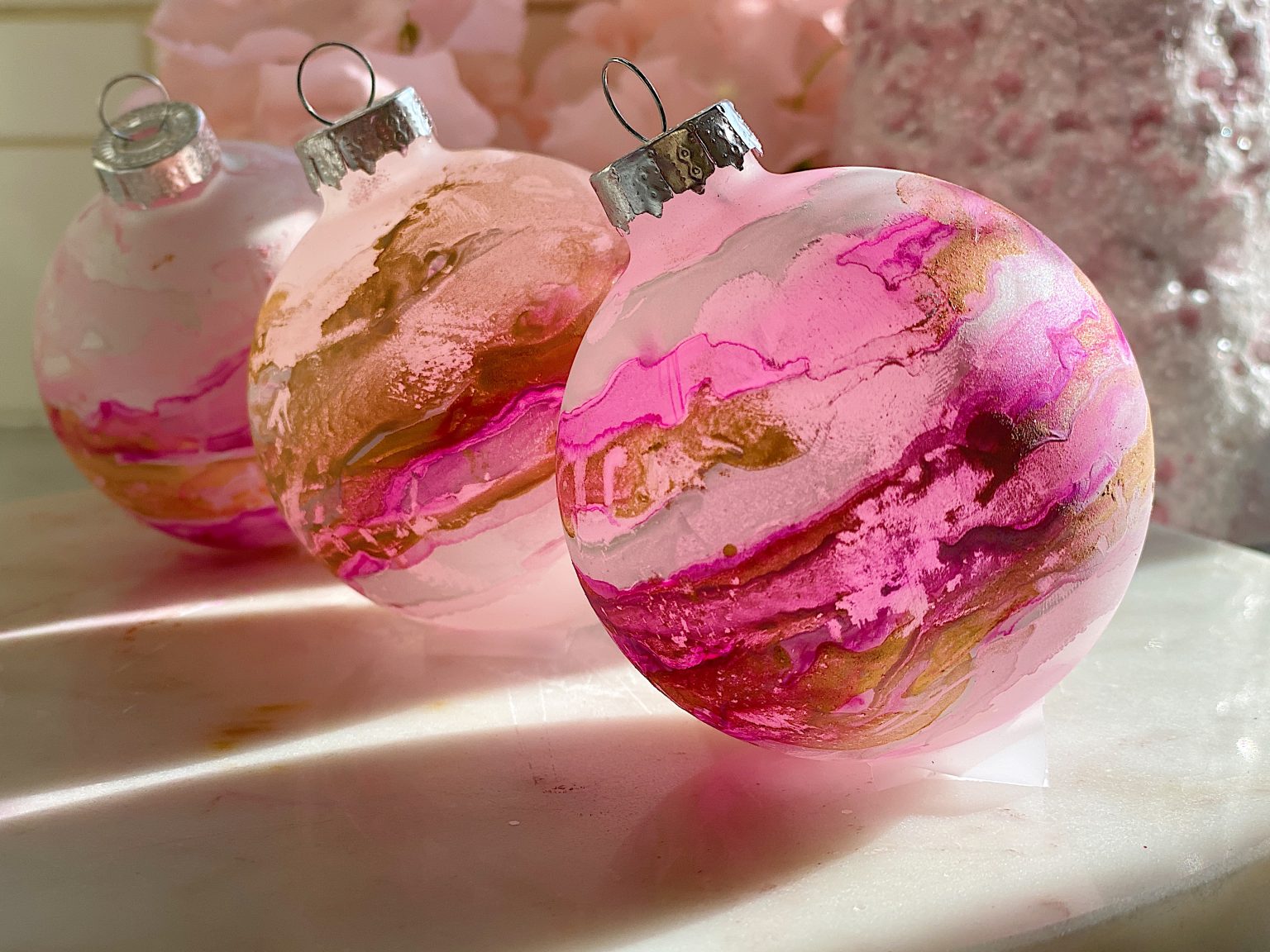Easy DIY Pink Christmas Ornaments.