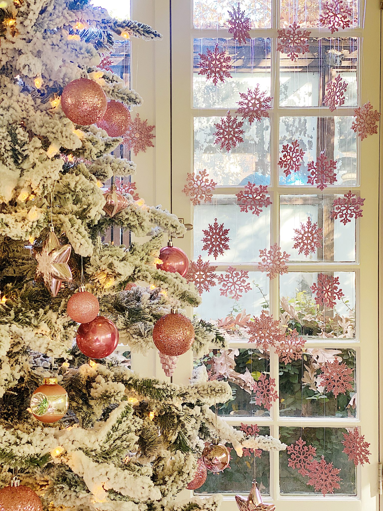 Pink Christmas Tree and Pink Snowflakes