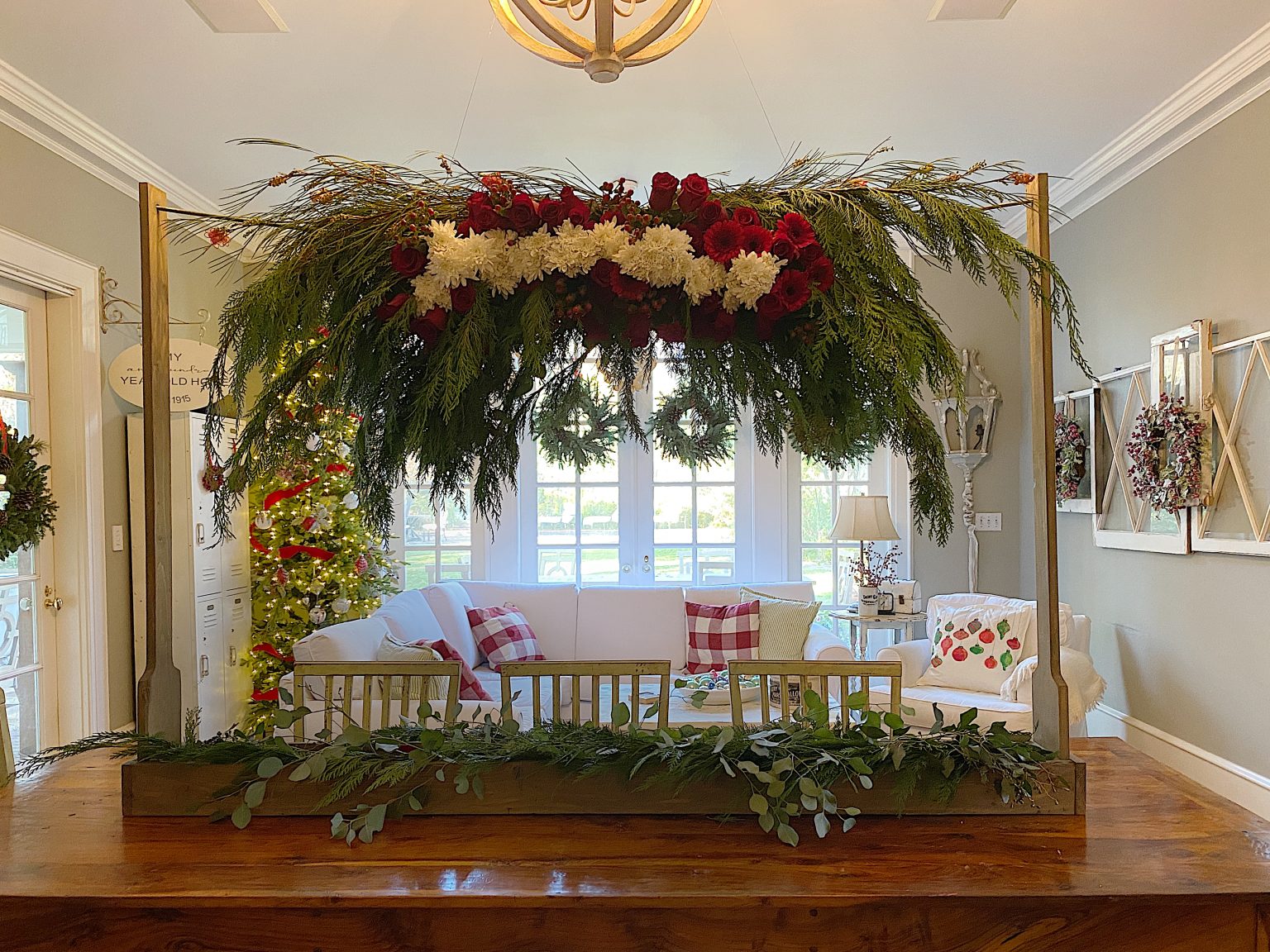 Christmas Centerpiece with Hanging Flowers