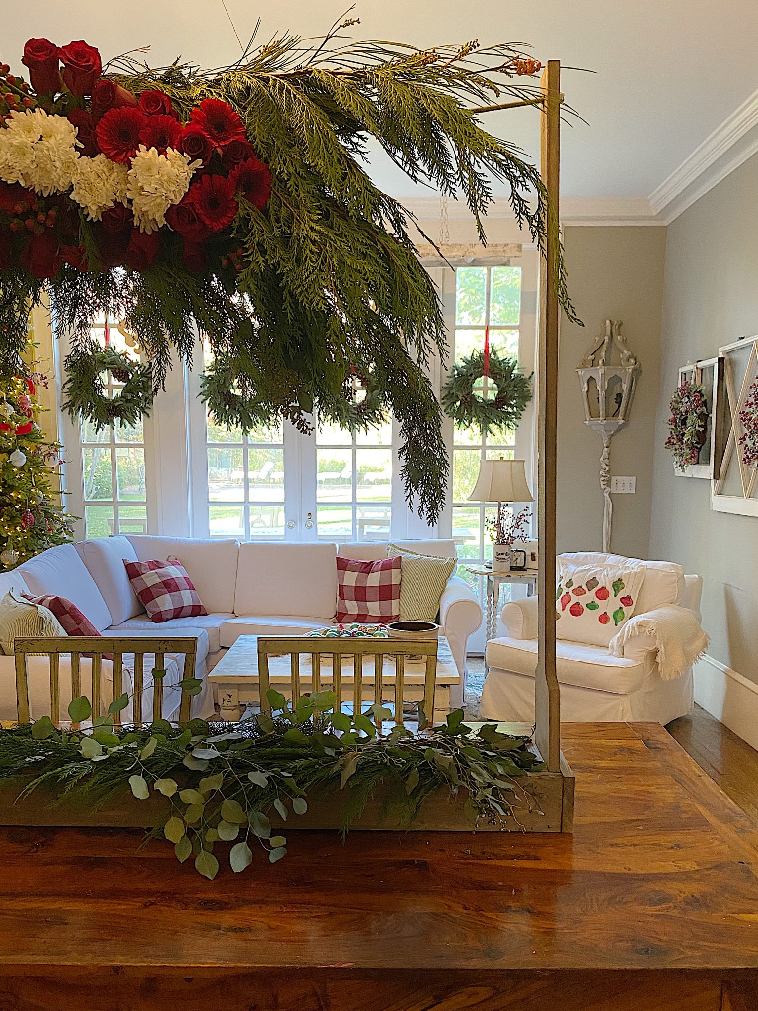 Christmas Centerpiece with Hanging Flowers