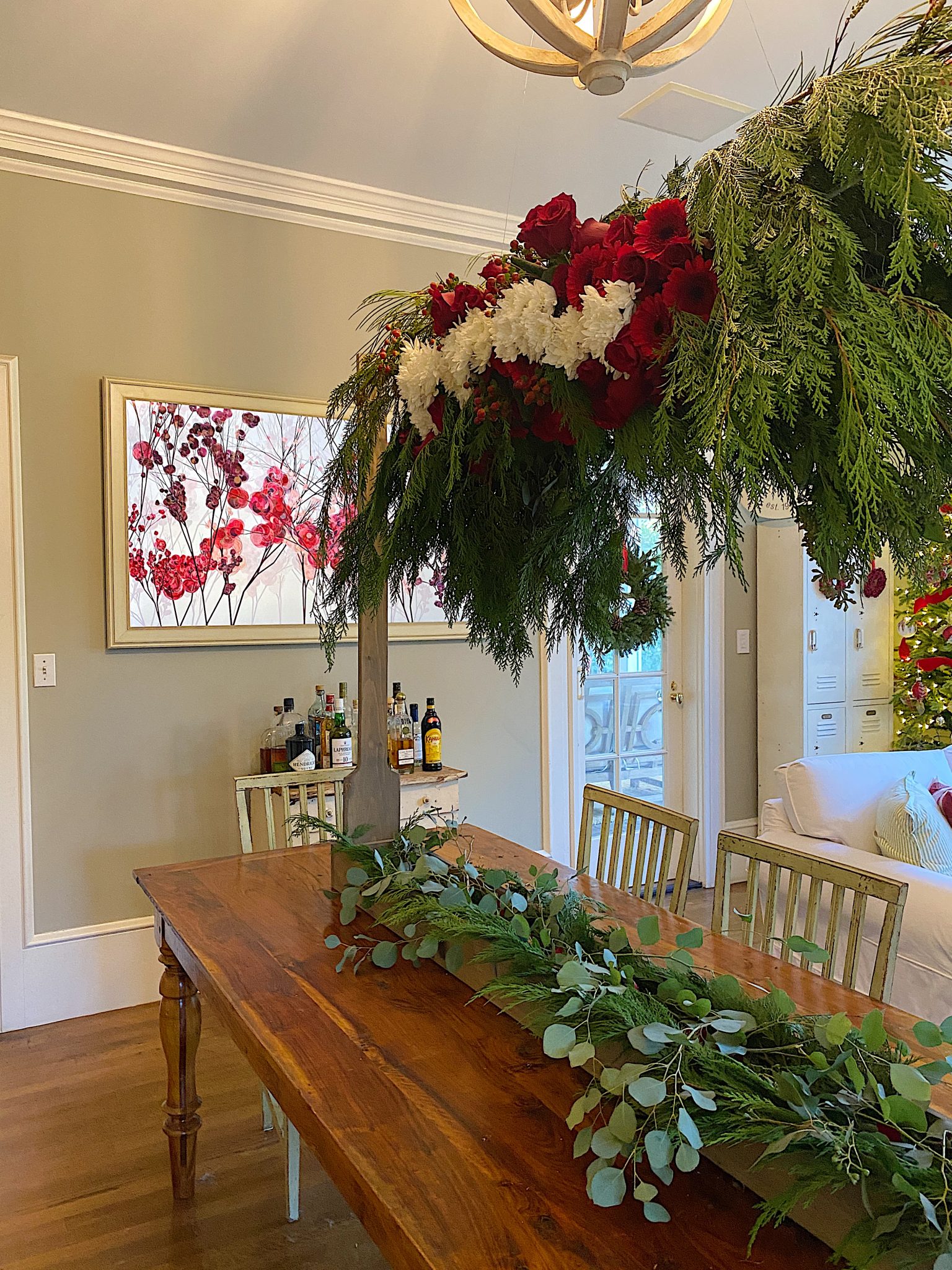 Christmas Centerpiece with Hanging Flowers