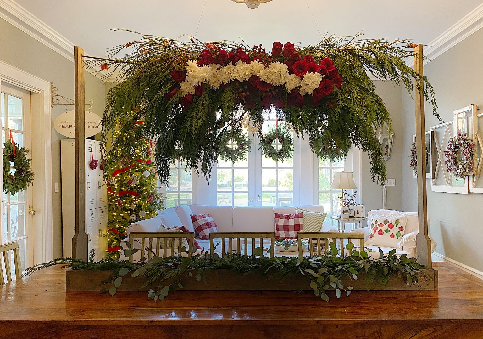 Christmas Centerpiece with Hanging Flowers