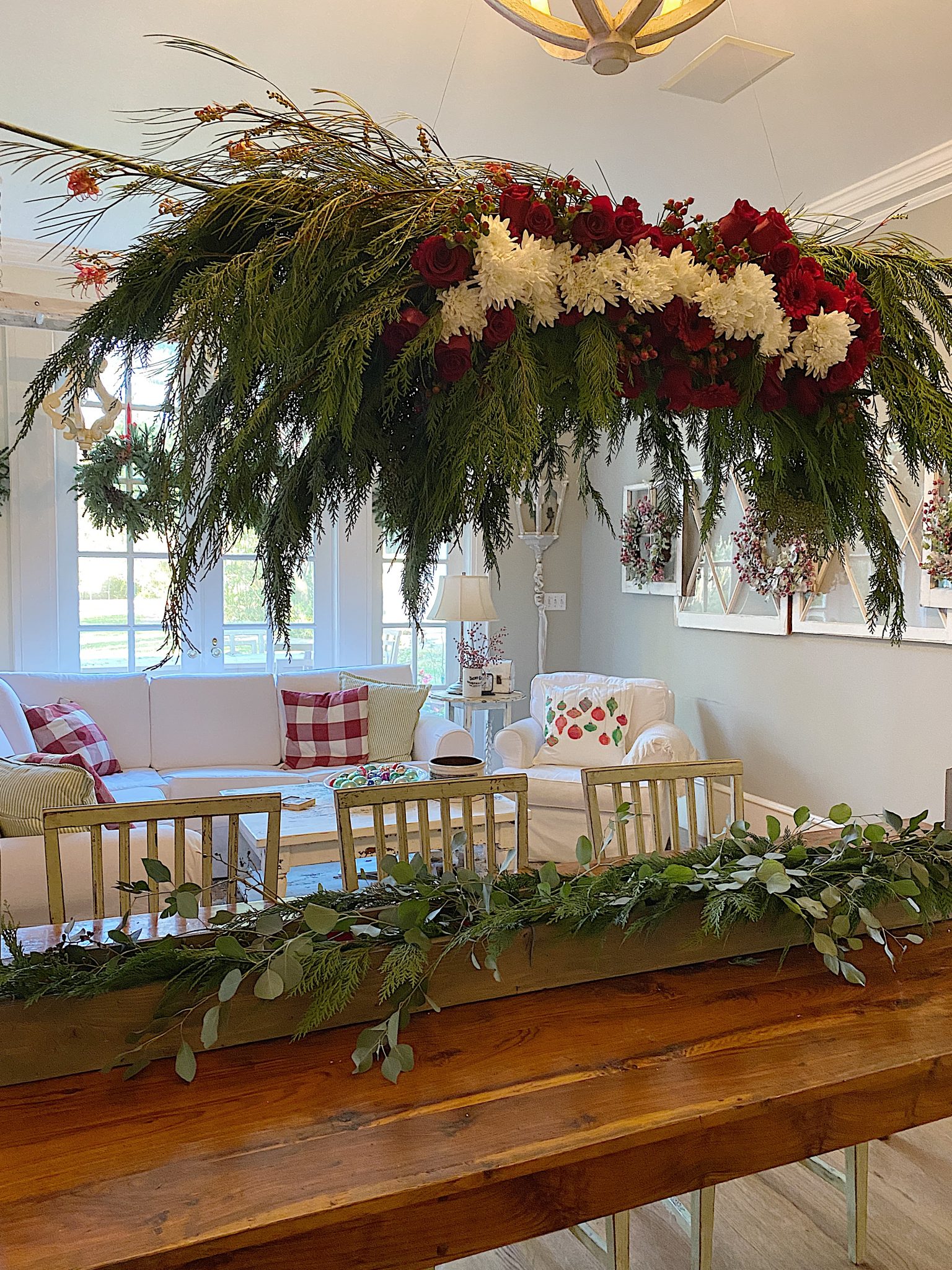 Christmas Centerpiece with Hanging Flowers