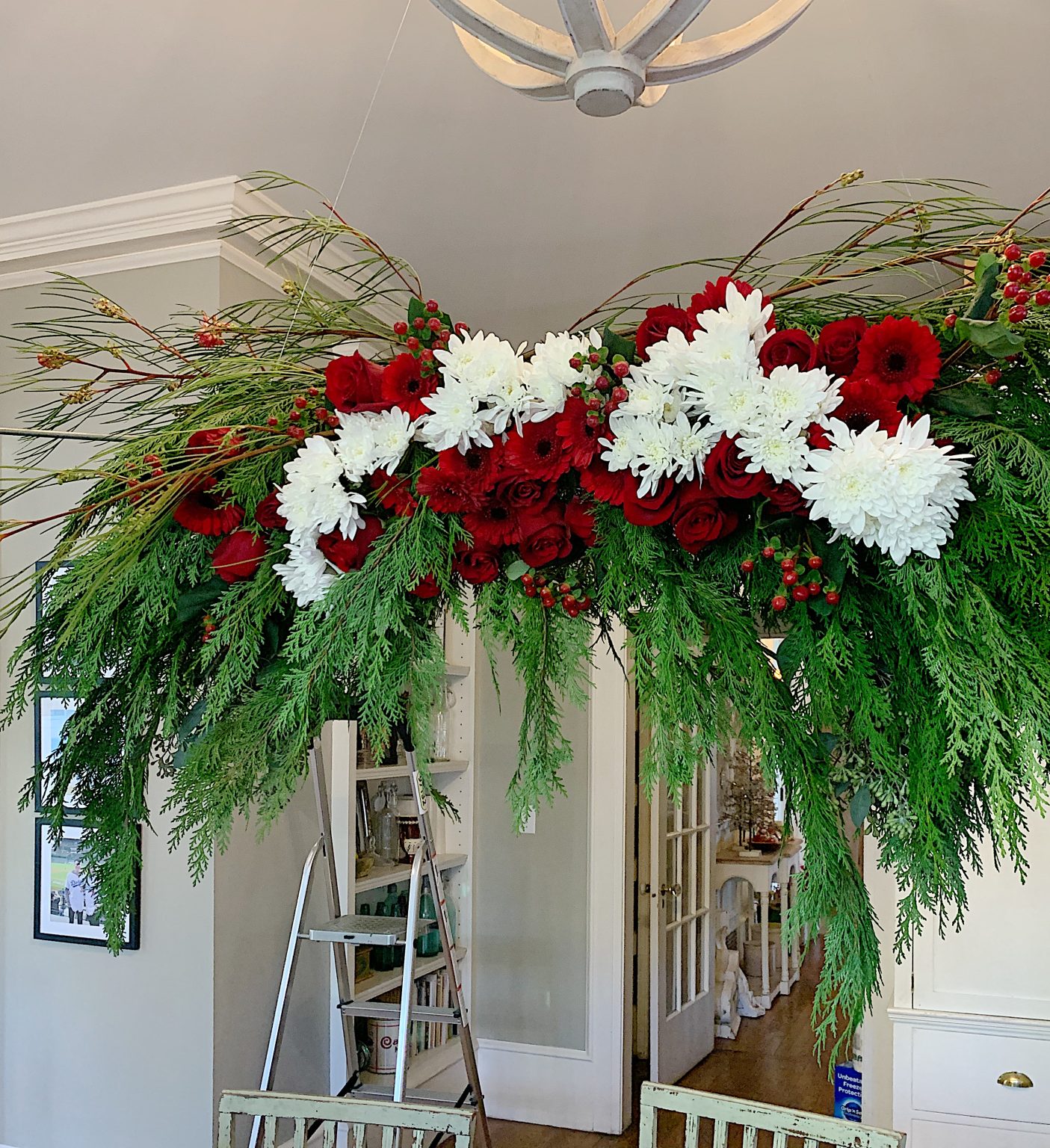 Christmas Centerpiece with Hanging Flowers