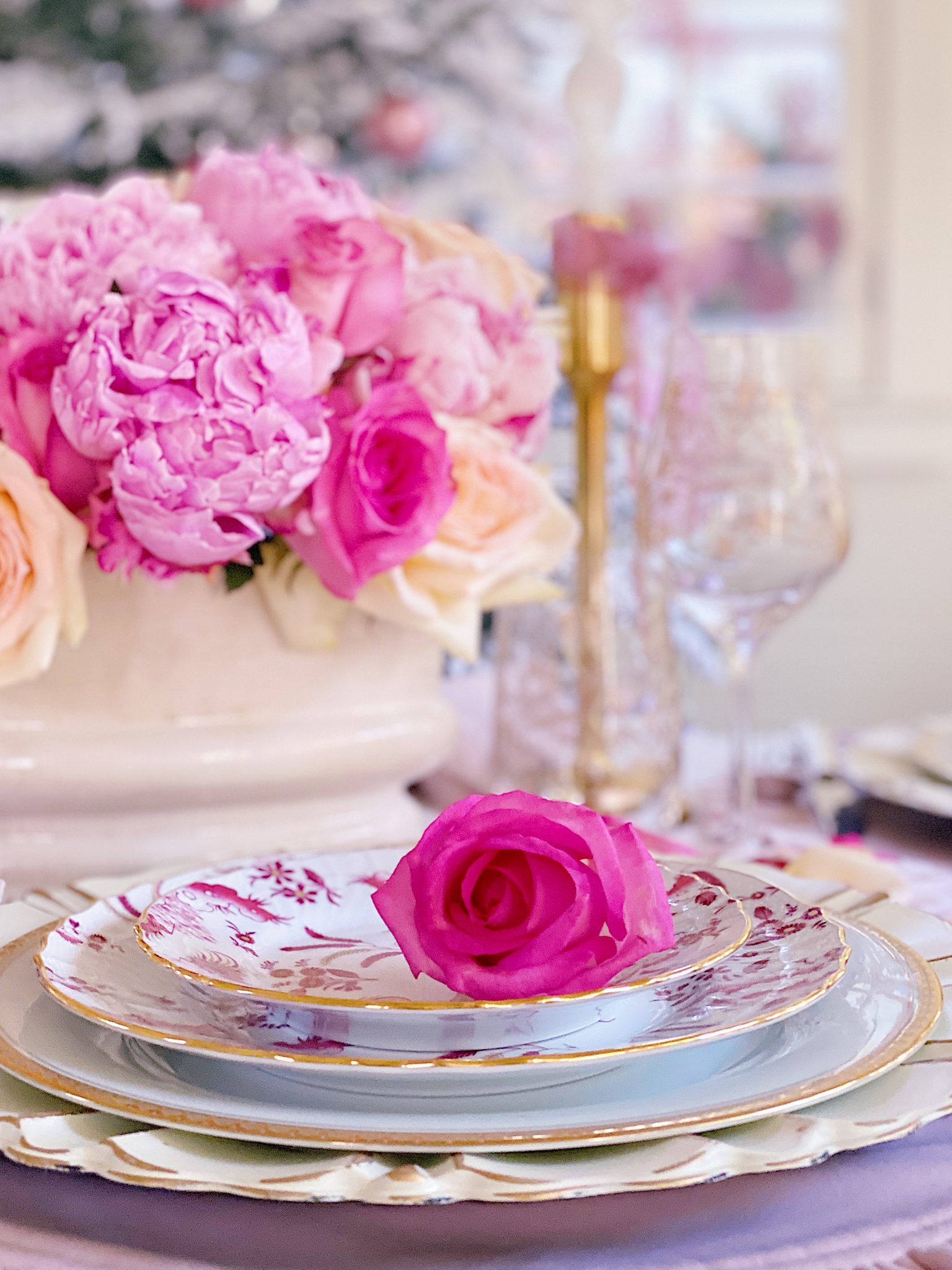 Peonies on the Pink Christmas Table