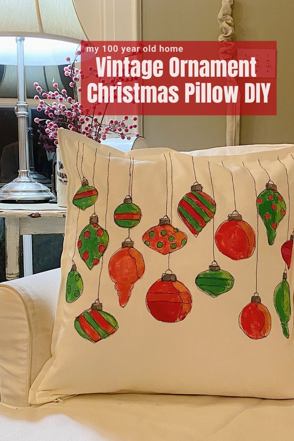 Every Christmas I make a few homemade pillows. I just finished this vintage ornament Christmas pillow and I absolutely love it.