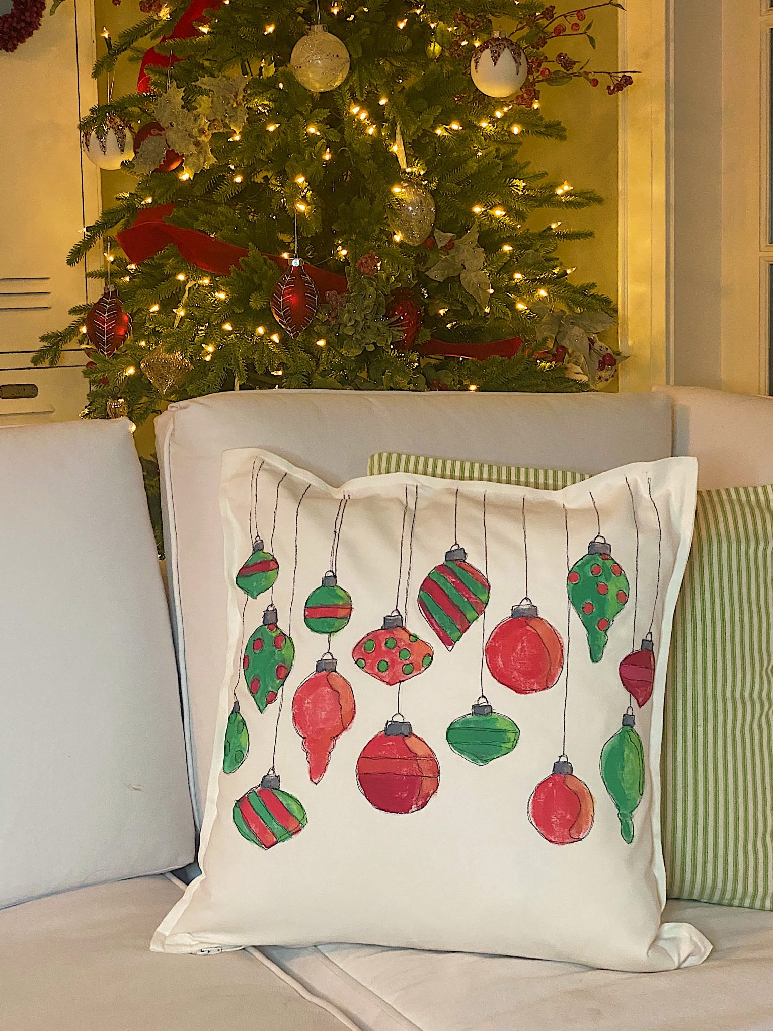 Vintage Ornament Christmas Pillow.