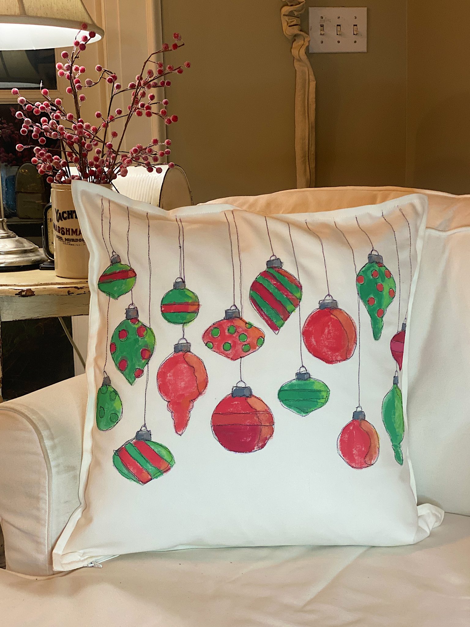 Vintage Ornament Christmas Pillow.