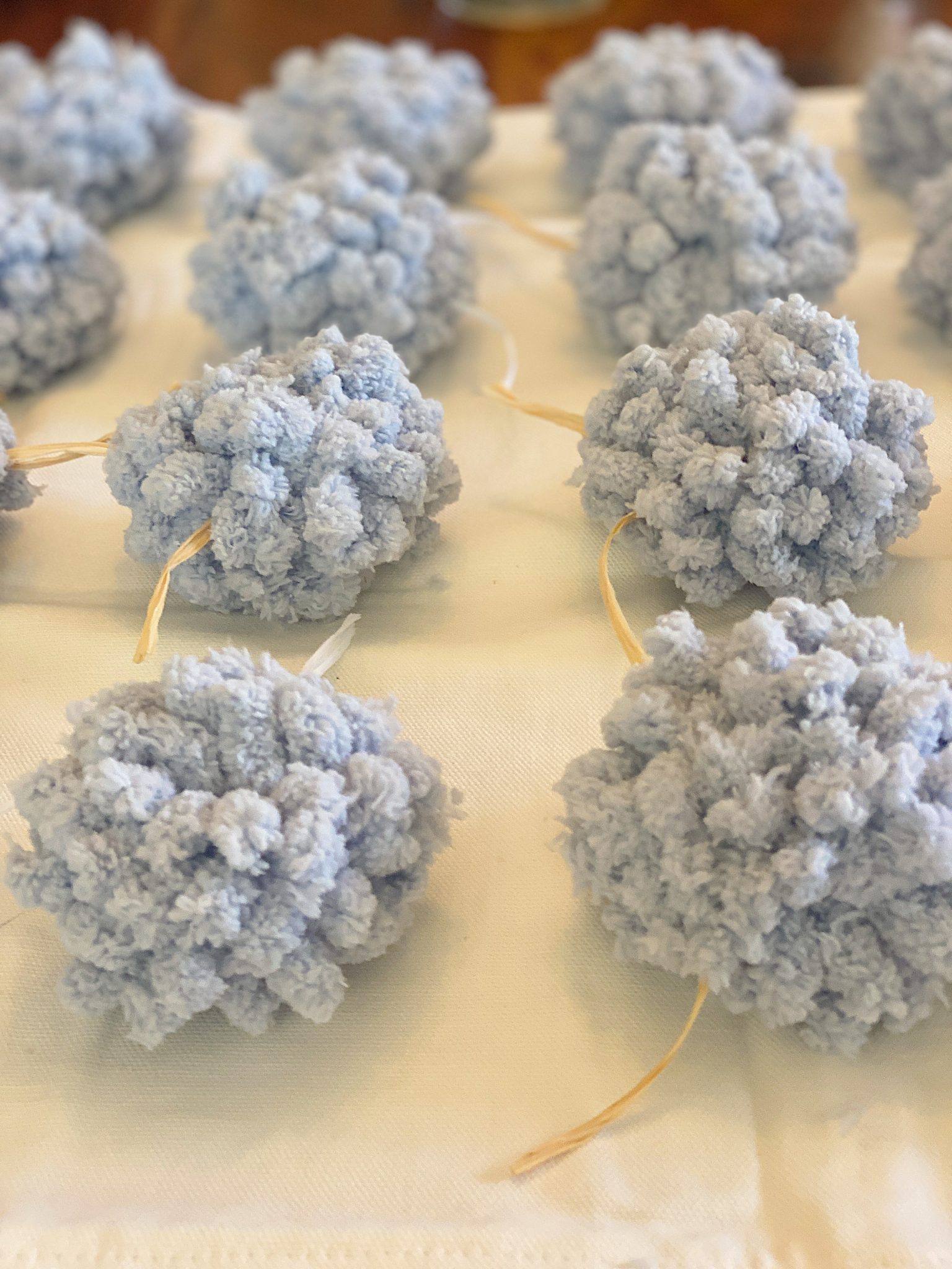 Blue Pom Pom Pillow