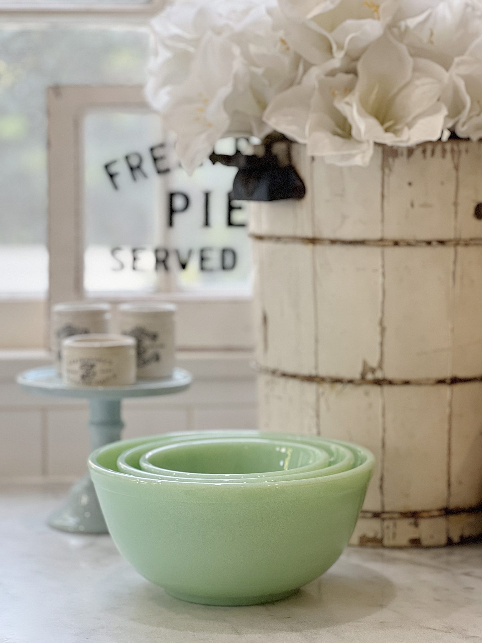 Blue and Green Winter Farmhouse Kitchen Decor