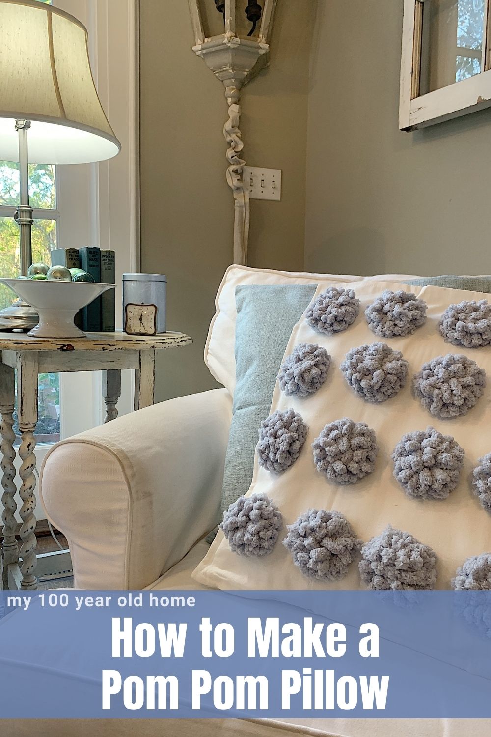 It's a warm and cozy time of the year and I have wanted to make a pom pom pillow for quite some time. I love this chenille yarn!