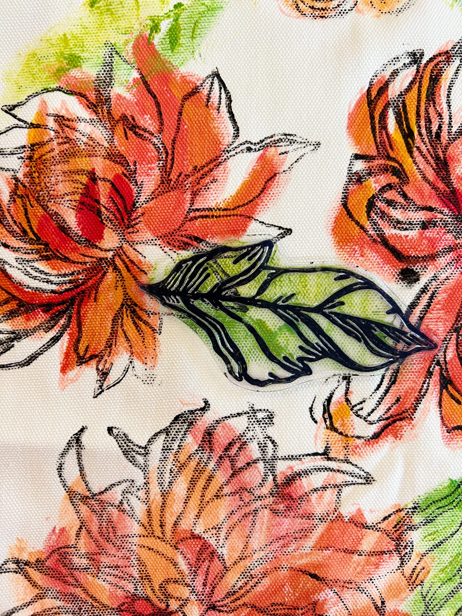 Stamping the Leaves on the Pillow