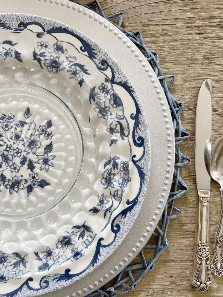 Table Setting on Winter Inspired Farmhouse Dining Table