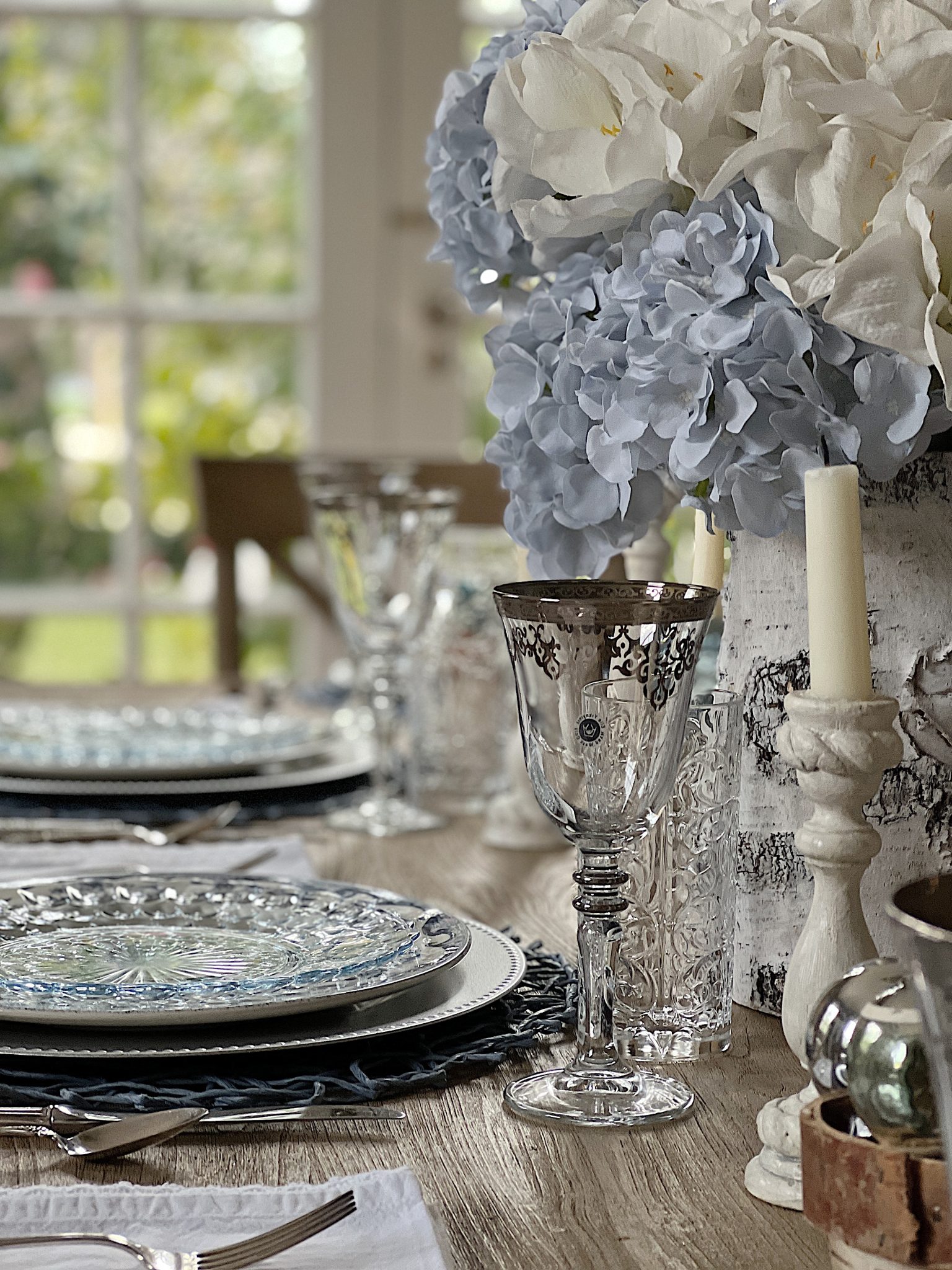 Winter Inspired Farmhouse Dining Table with View of Garden