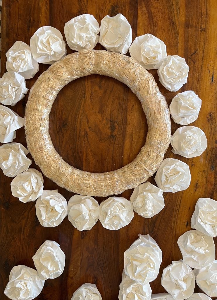 Paper Bag White Flowers for a White Wreath