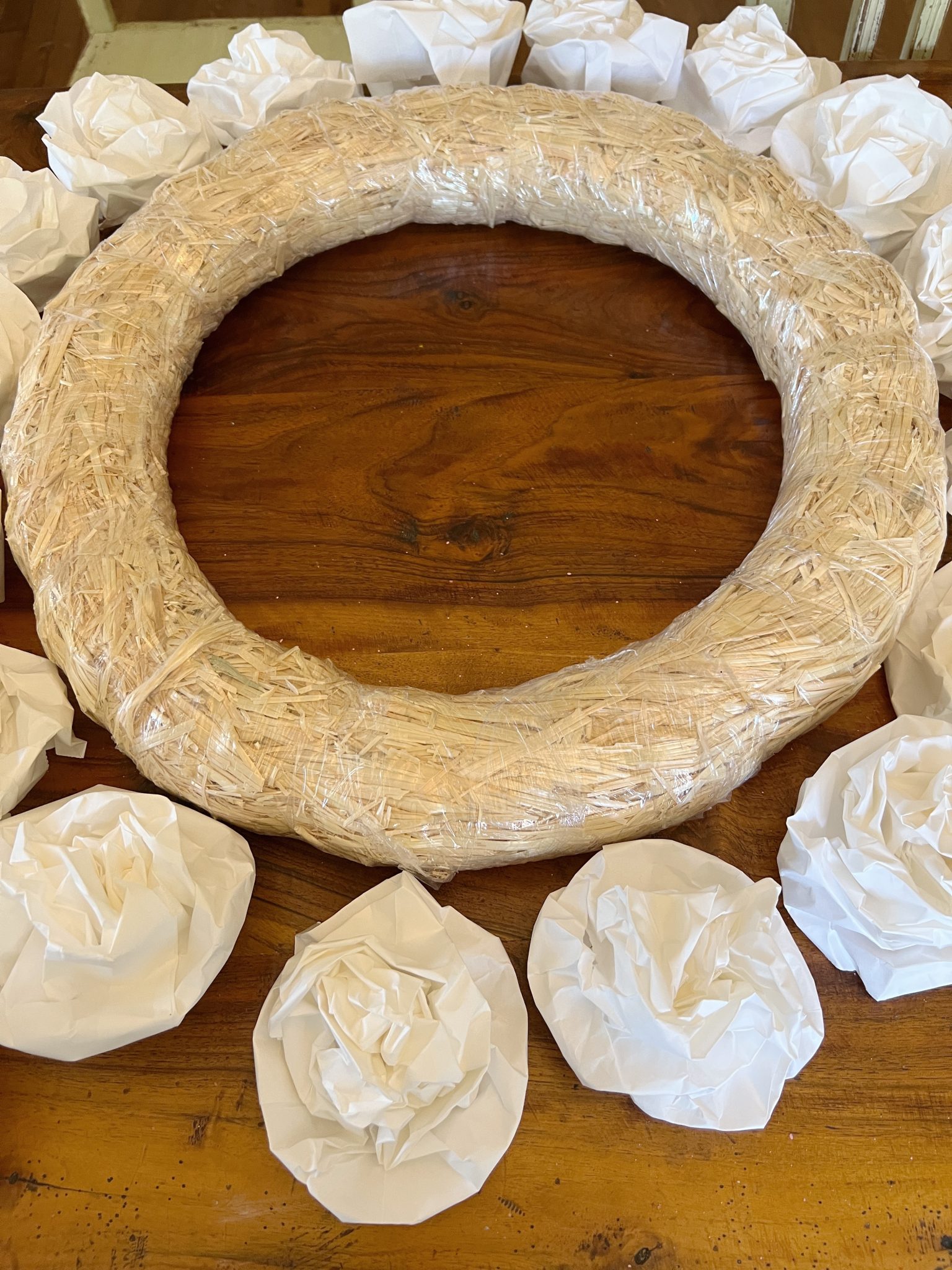 Paper Bag White Flowers for a White Wreath