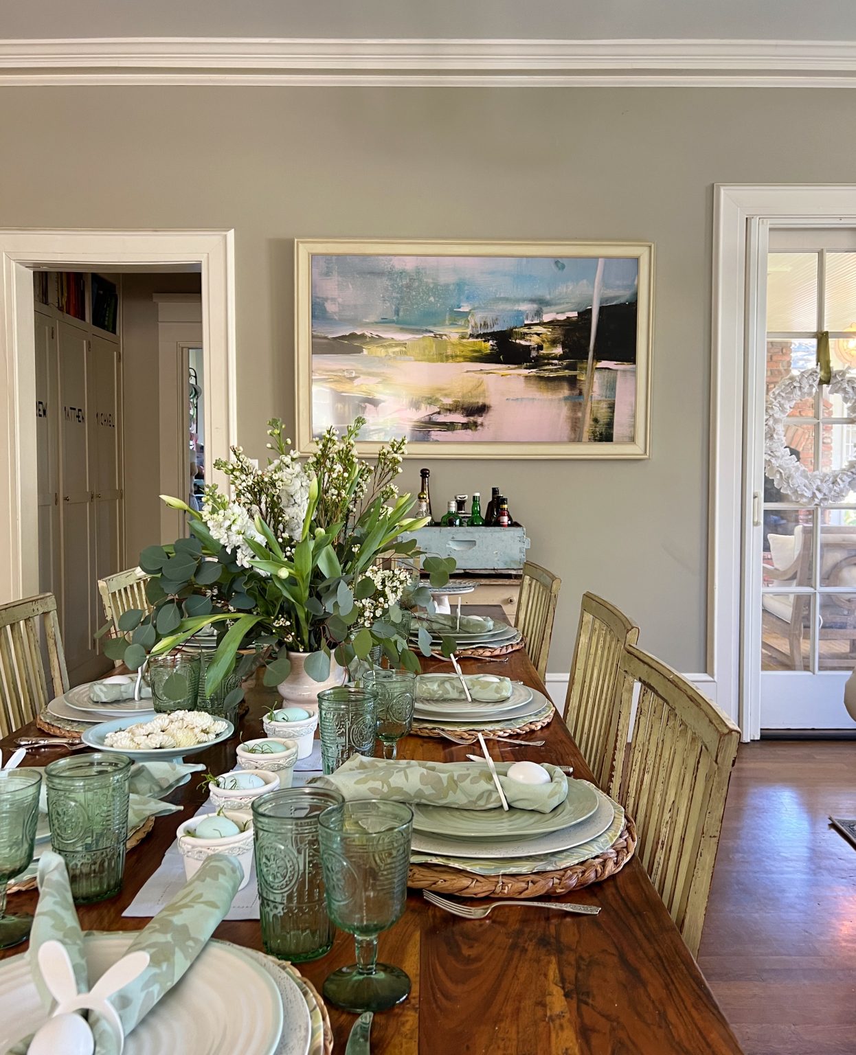A Table with Easter Decor