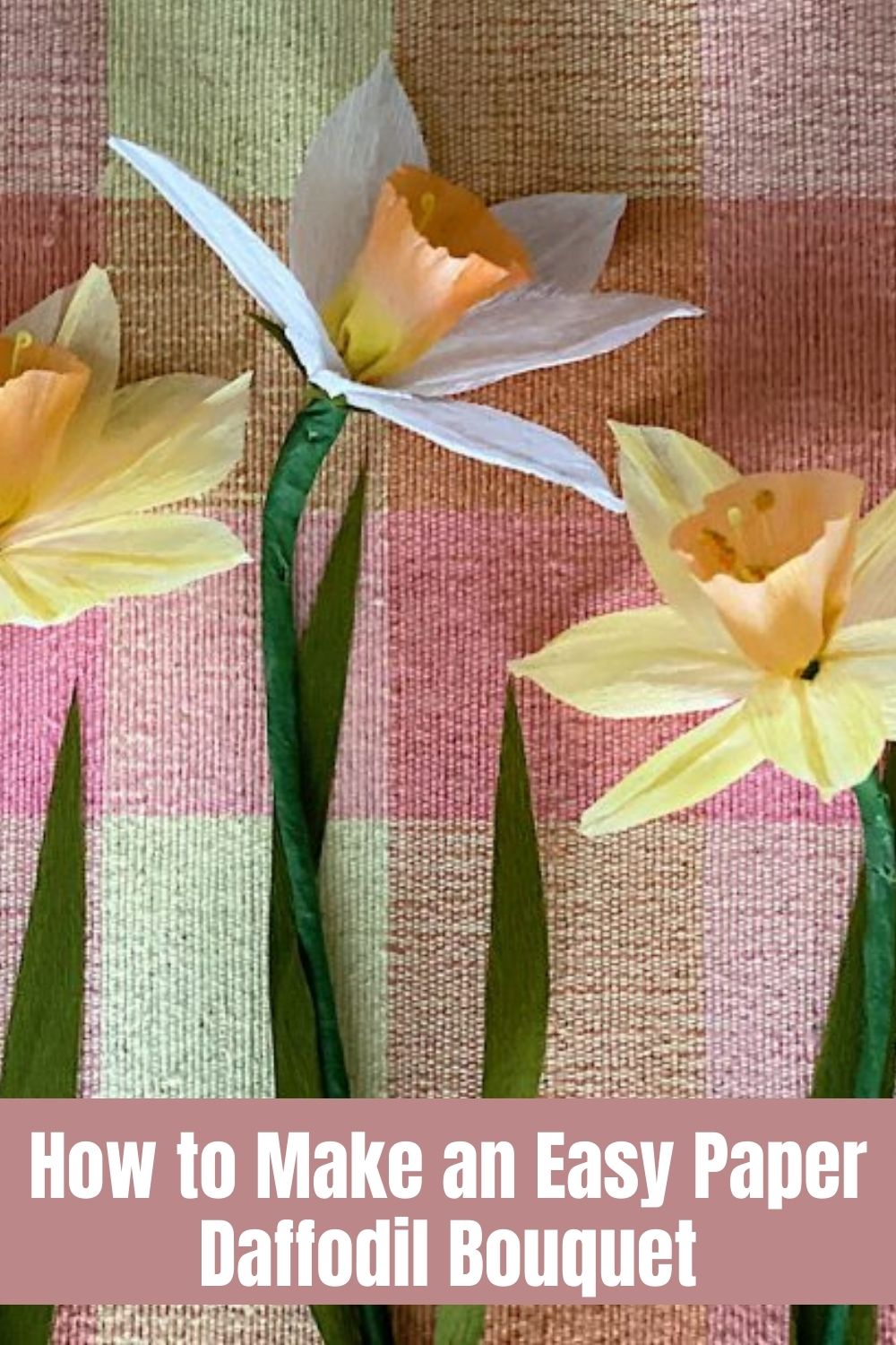 One of my favorite crafts to make is paper flowers. In the last year, I have made peonies, roses, carnations, hydrangeas, gerbera daisies, and poppies. Today I made daffodils.