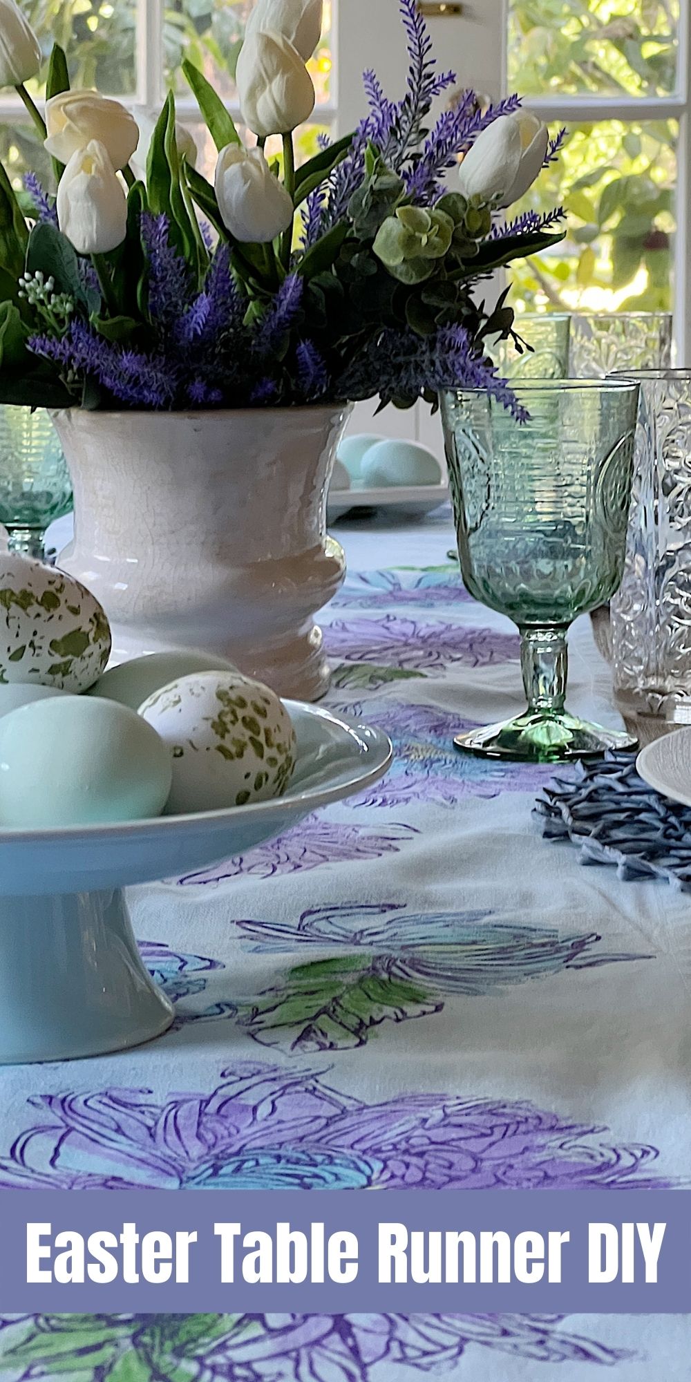 I made a beautiful Easter Table Runner using my newest technique I call paint and stamp a pillow. There are no artistic skills required.