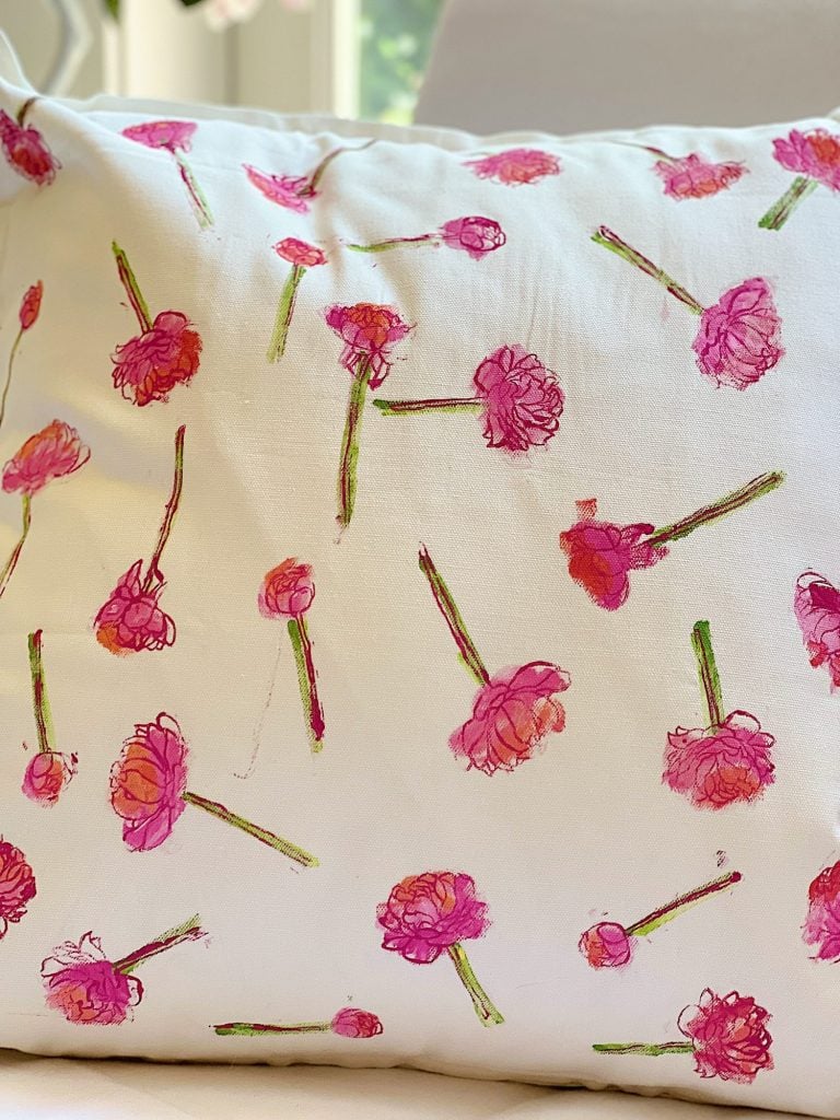 Pink Peonies Painted and Stamped Pillow