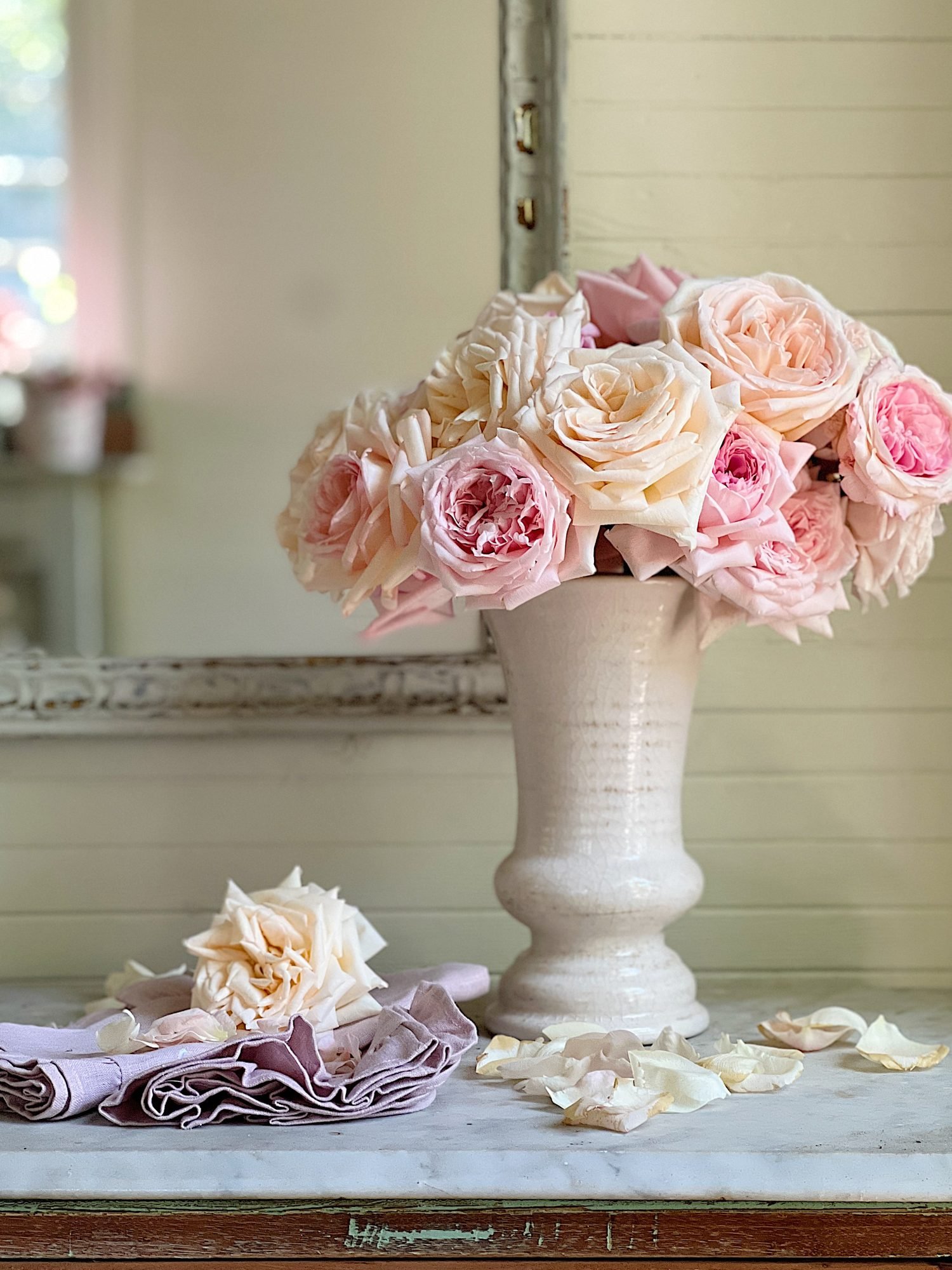 Arranging Pink Heirloom Roses from Grace Rose Farm