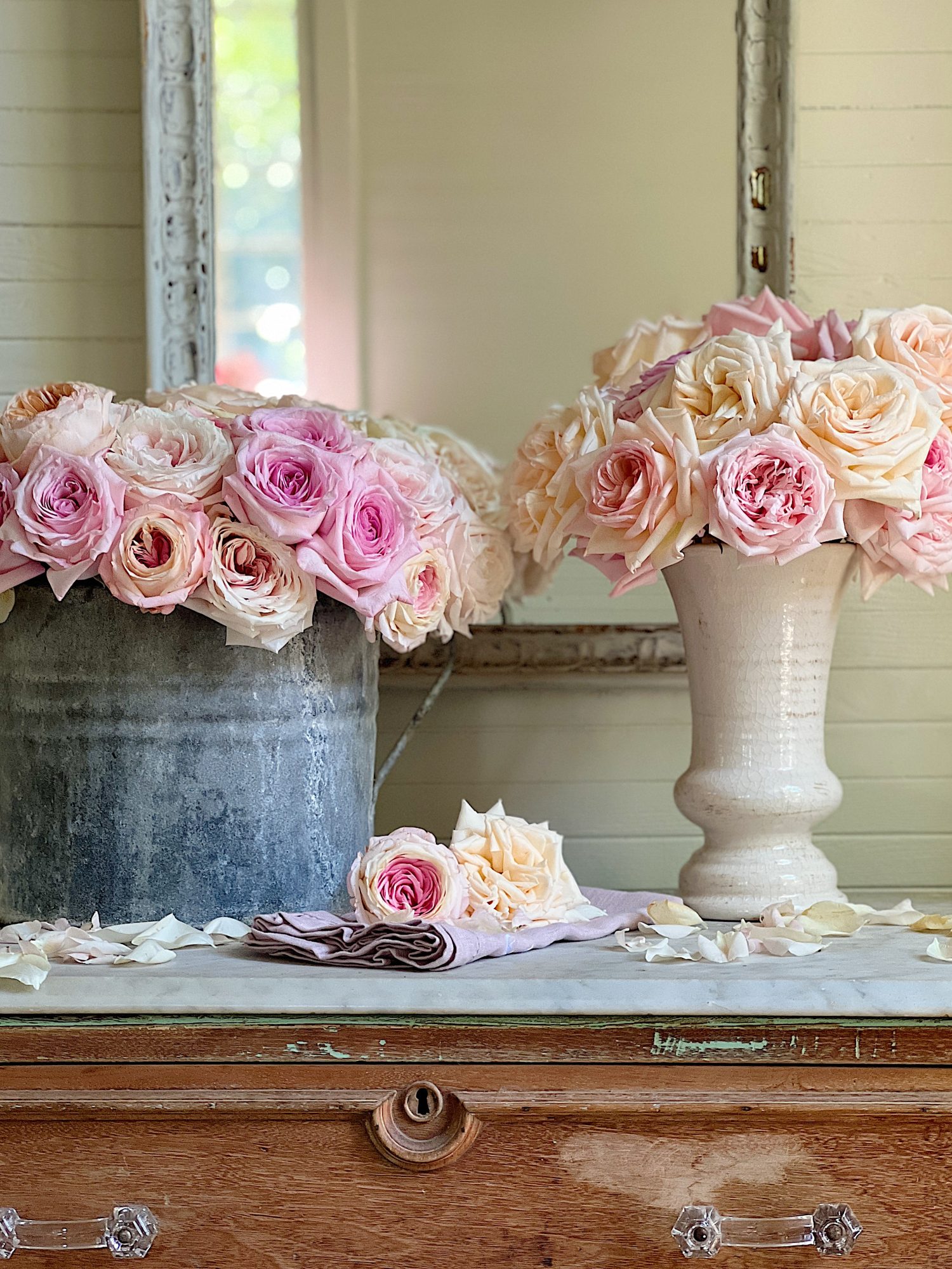 Arranging Pink Heirloom Roses from Grace Rose Farm
