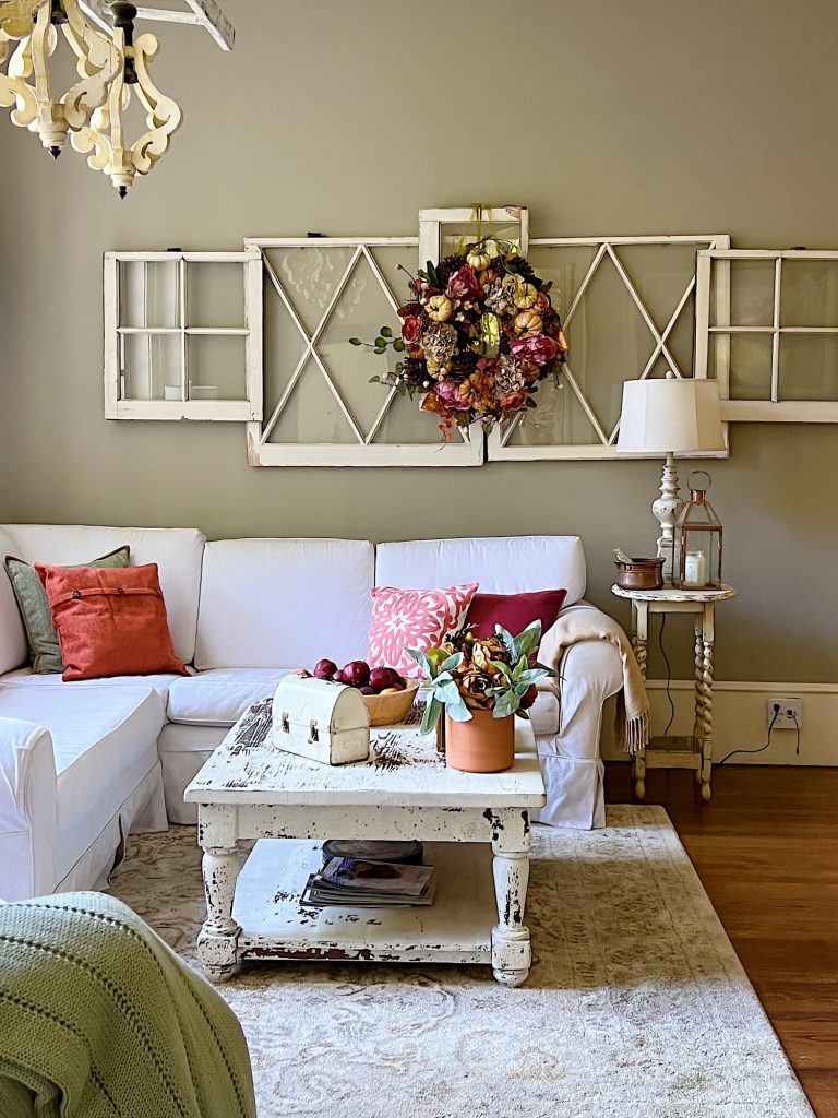 New Family Room Fall Decor with Pillows