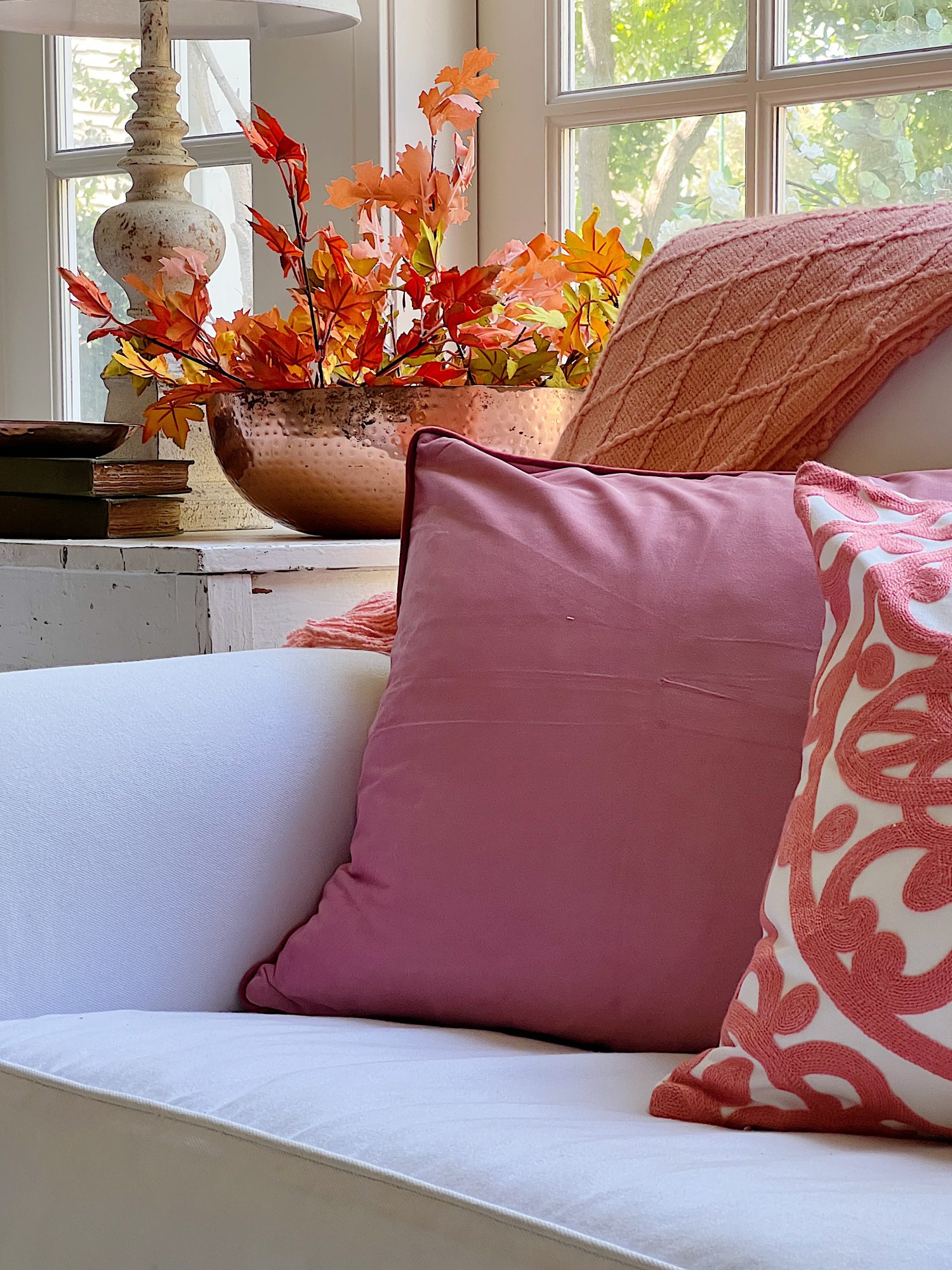 New Family Room Fall Decor with Pillows