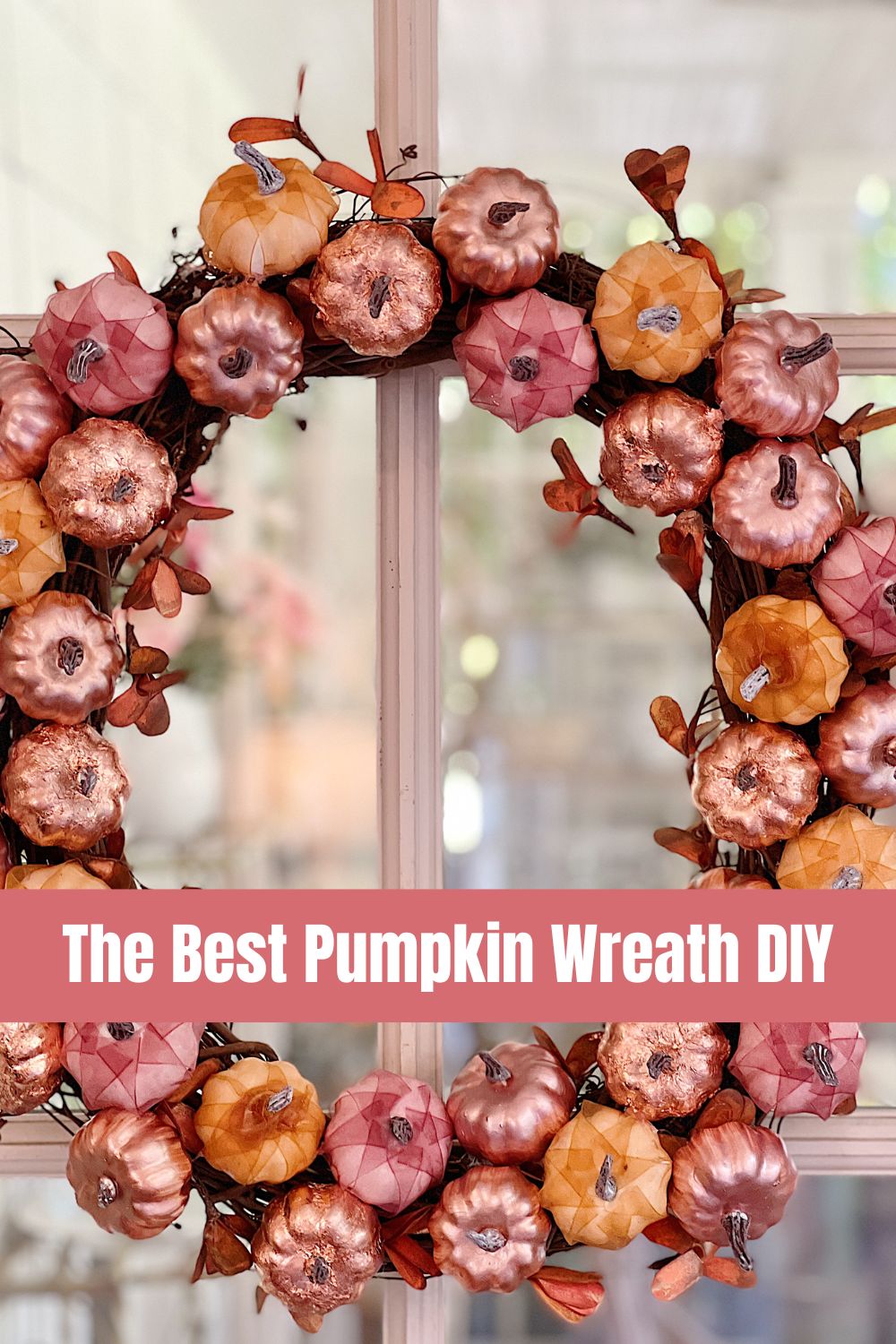I love making wreaths for fall and thought it would be fun to make a pumpkin wreath. I used my two favorite colors, copper and pink!