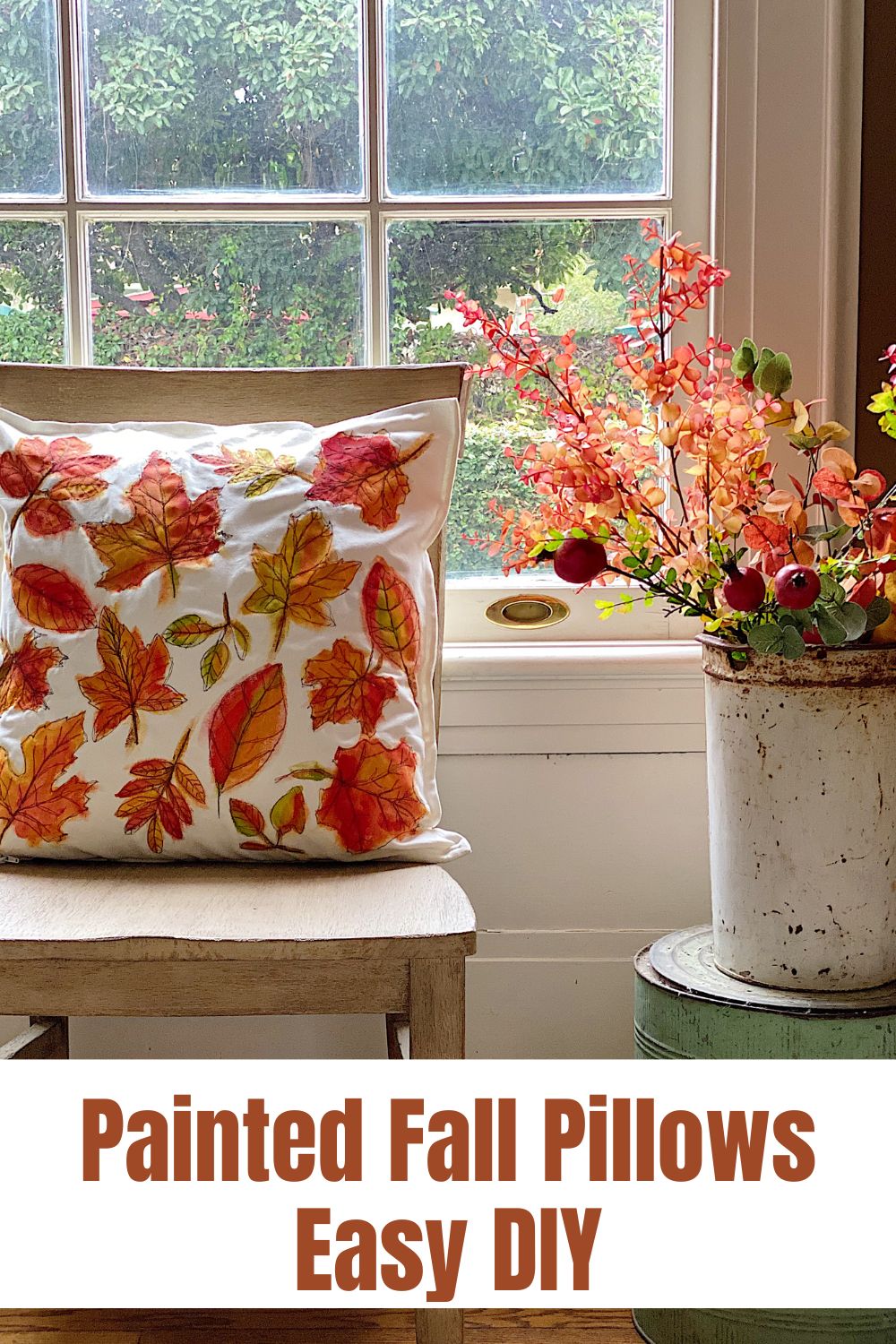 I love the new DIY Pillow that I made with paint and Free Motion Embroidery! I Combined Two Of My Favorite Passions, Art And Sewing. Now I have new Painted Fall Pillows.