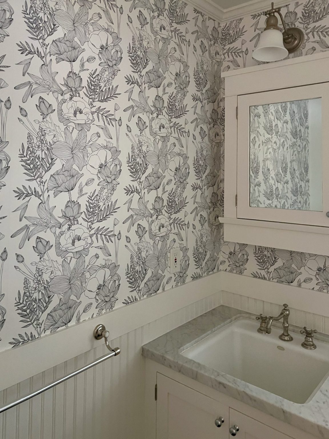 One Day Bathroom Remodel with Black and White Wallpaper - MY 100 YEAR ...