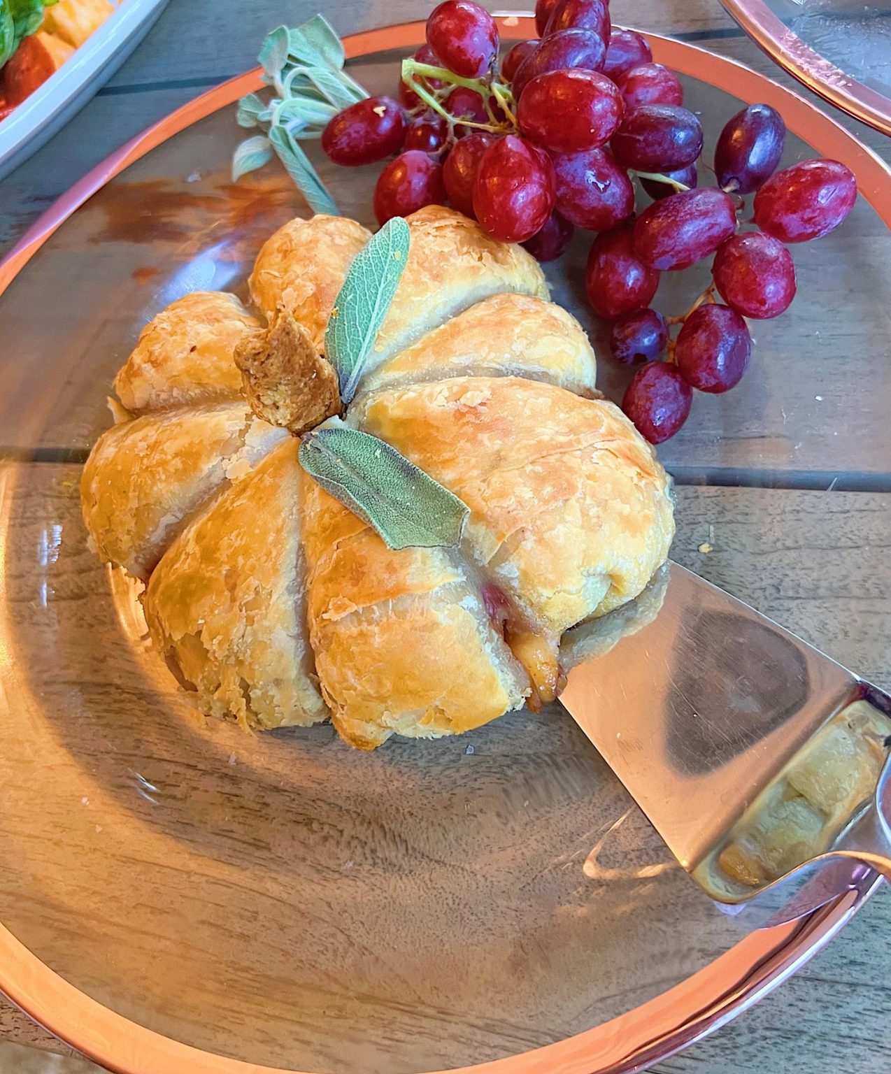 Pumpkin-Shaped Baked Brie with Jam