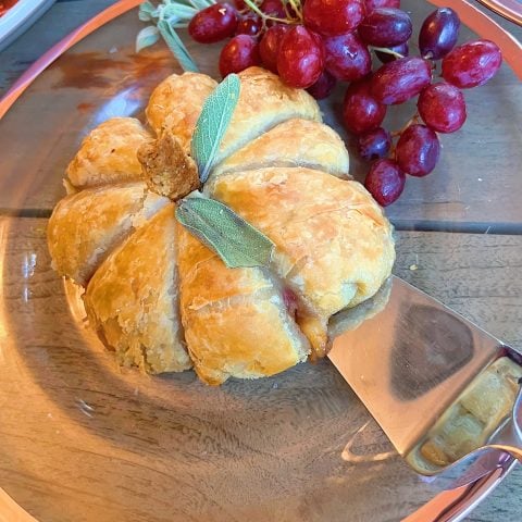 Pumpkin-Shaped Baked Brie with Jam