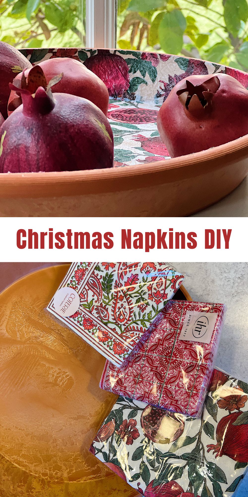 I love to use paper napkins for crafts and this Christmas Napkins DIY is one of my favorites. I transformed a terra cotta pot!