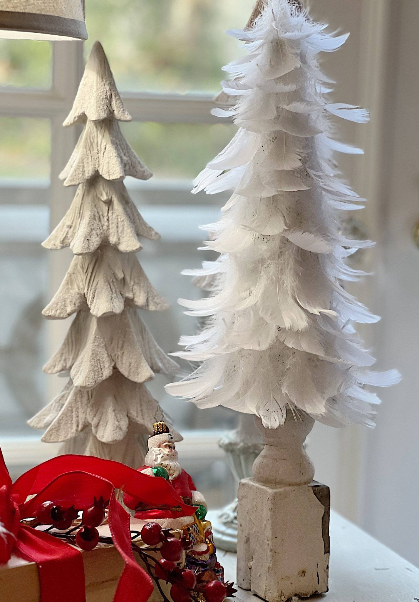 DIY White Christmas Tree with Feathers