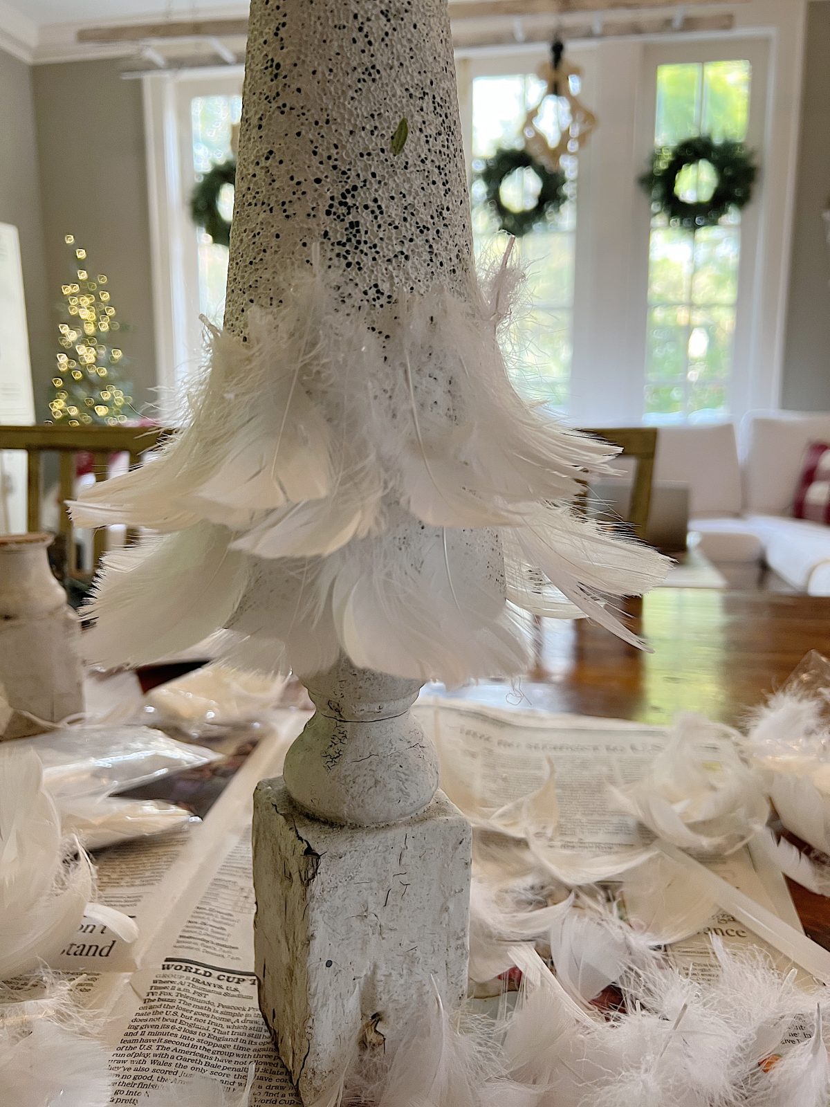 DIY-White-Christmas-Tree-with-Feathers-6-1