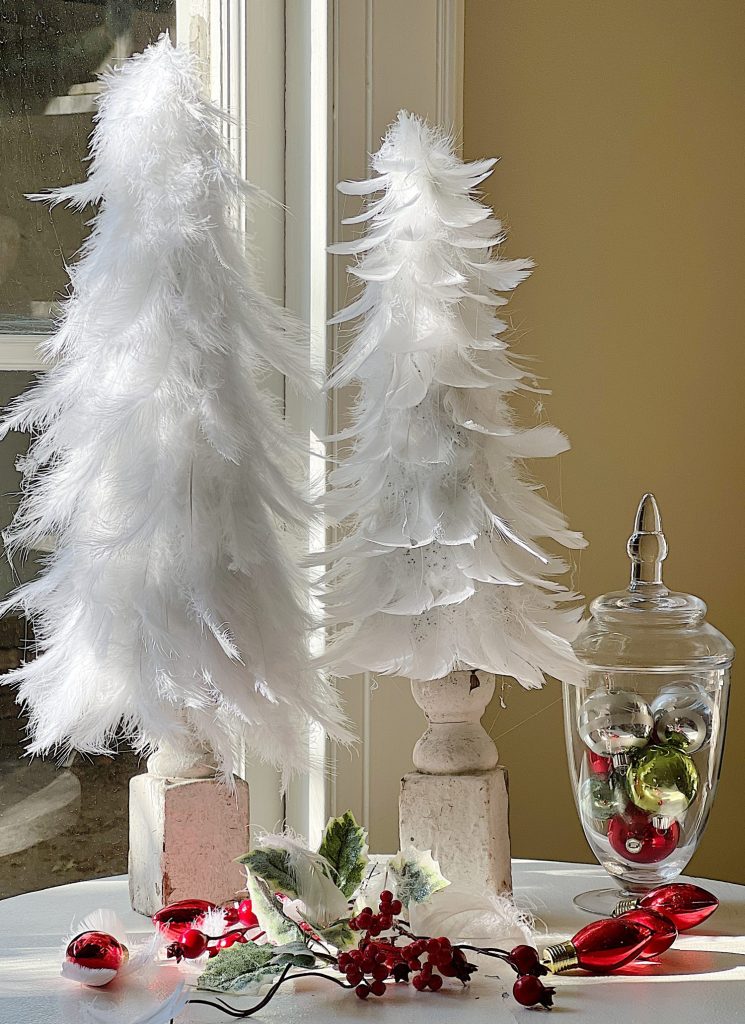 DIY White Christmas Tree with Feathers