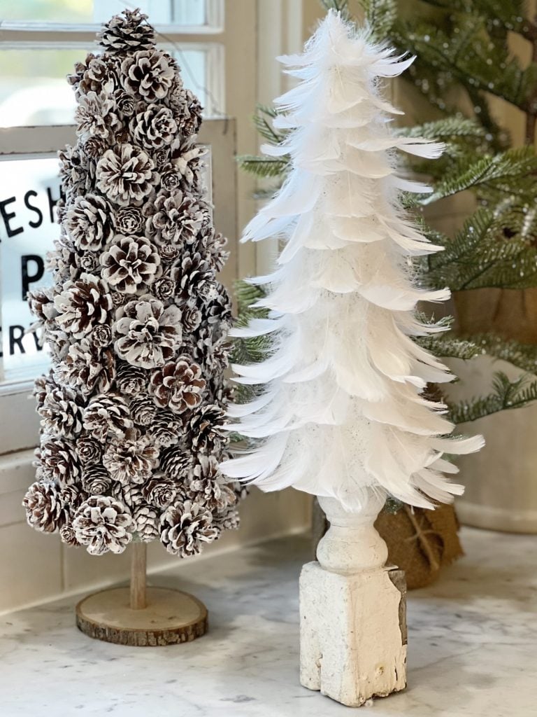 DIY White Christmas Tree with Feathers