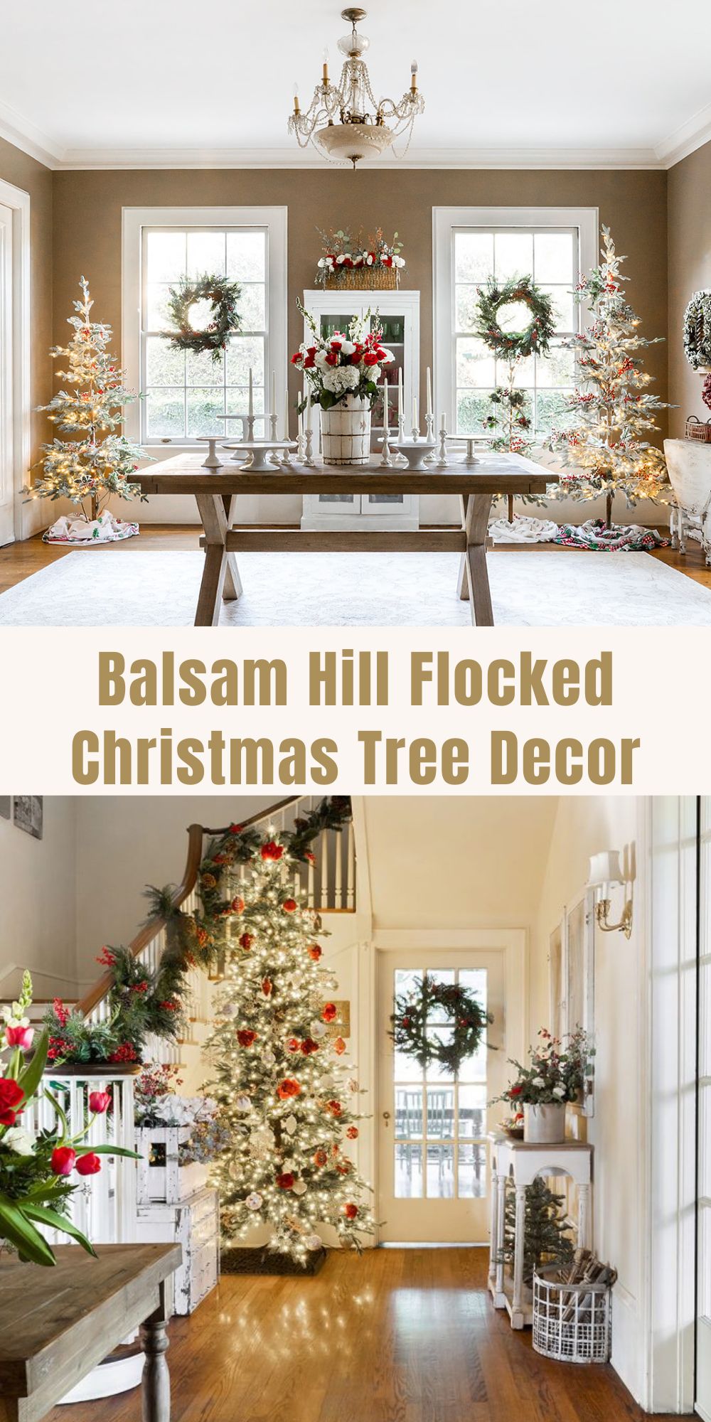 In my book A Home to Share, I featured our Christmas party. The flocked Christmas trees, wreaths, and garlands are from Balsam Hill.