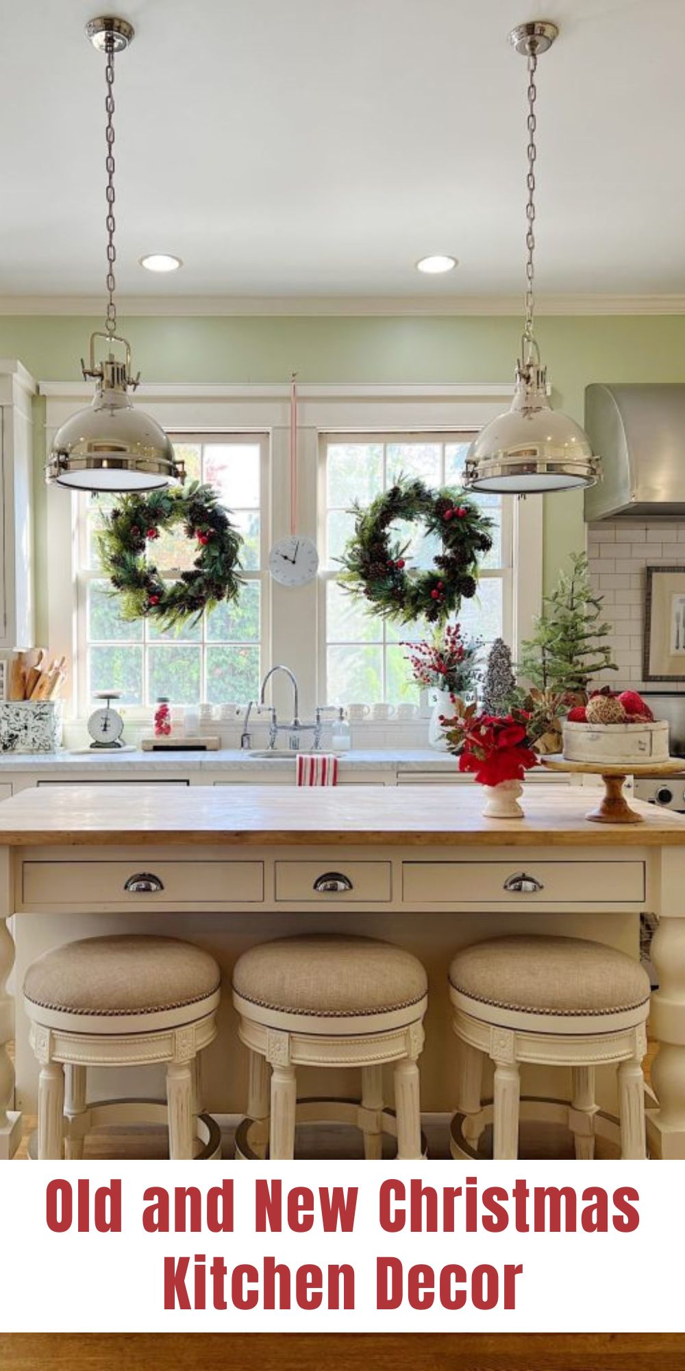 Decorating our kitchen for Christmas is easy to do because it's white with green walls! I had fun using old and new Christmas Kitchen Decor.