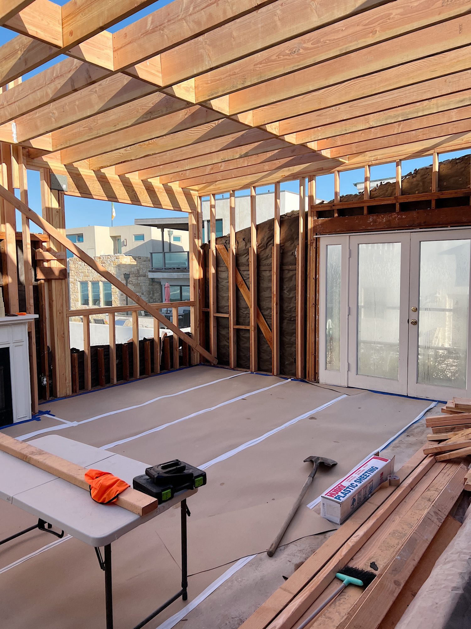 beach house under construction with raised roof